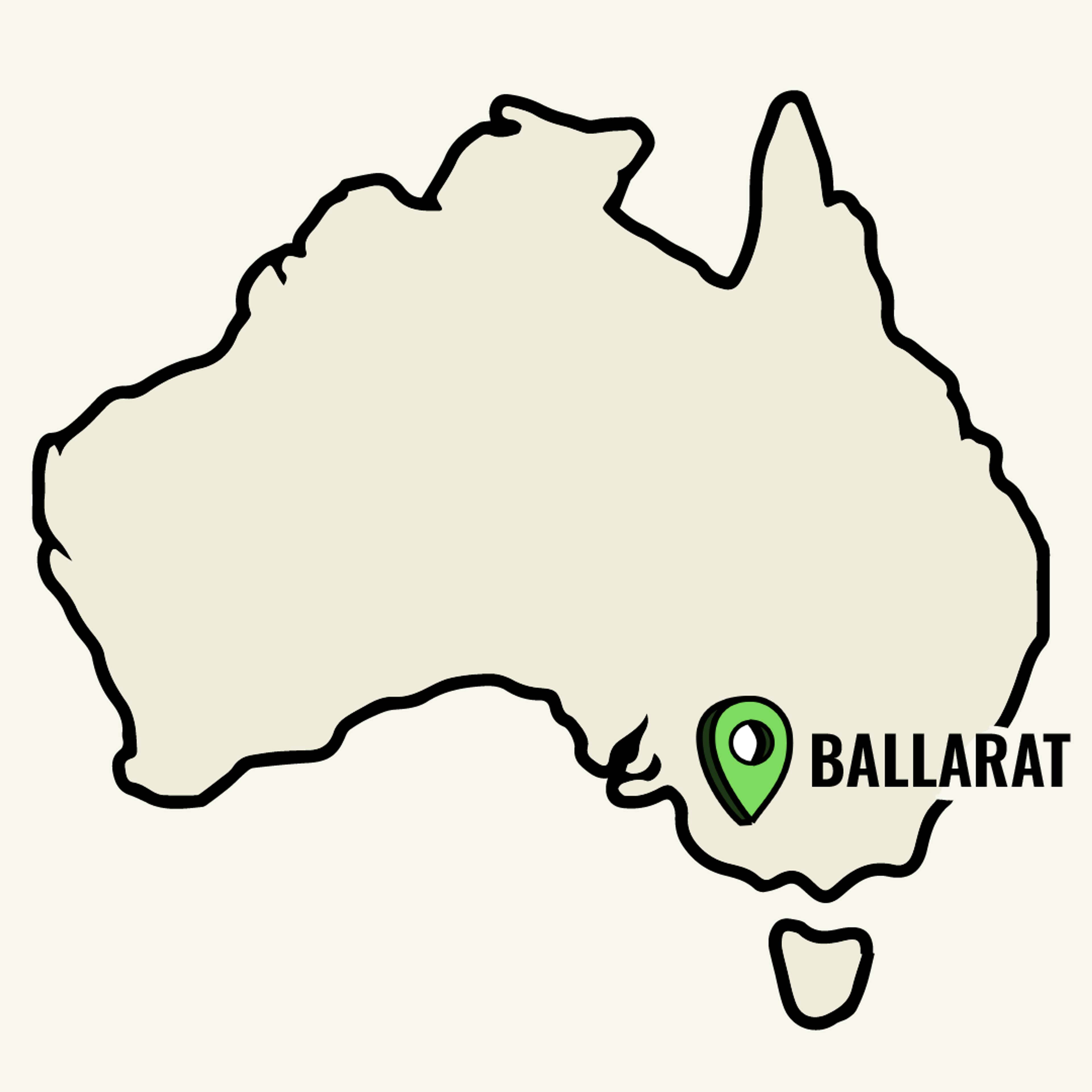 Map of Australia showcasing Ballarat location point