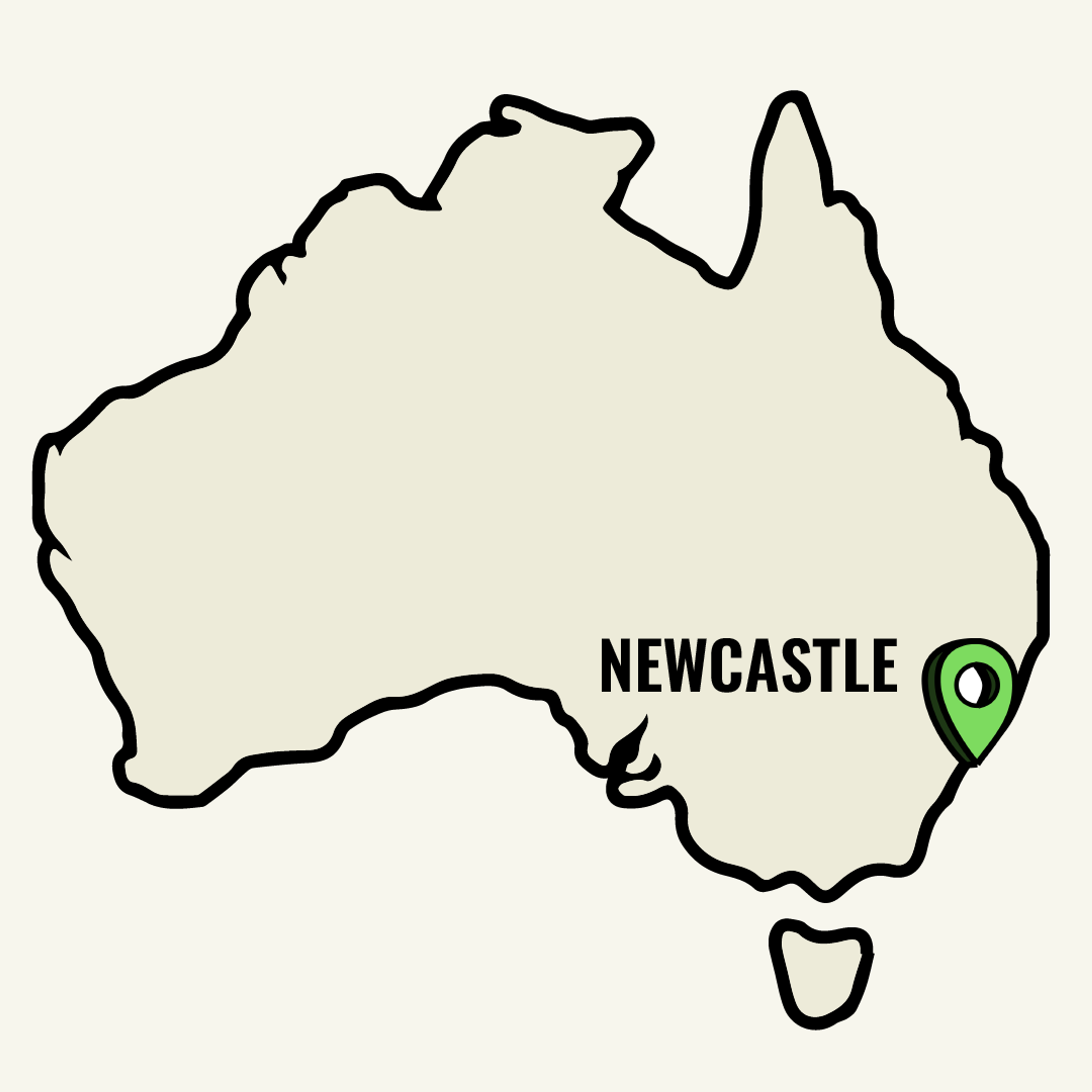 Map of Australia showcasing Newcastle location point