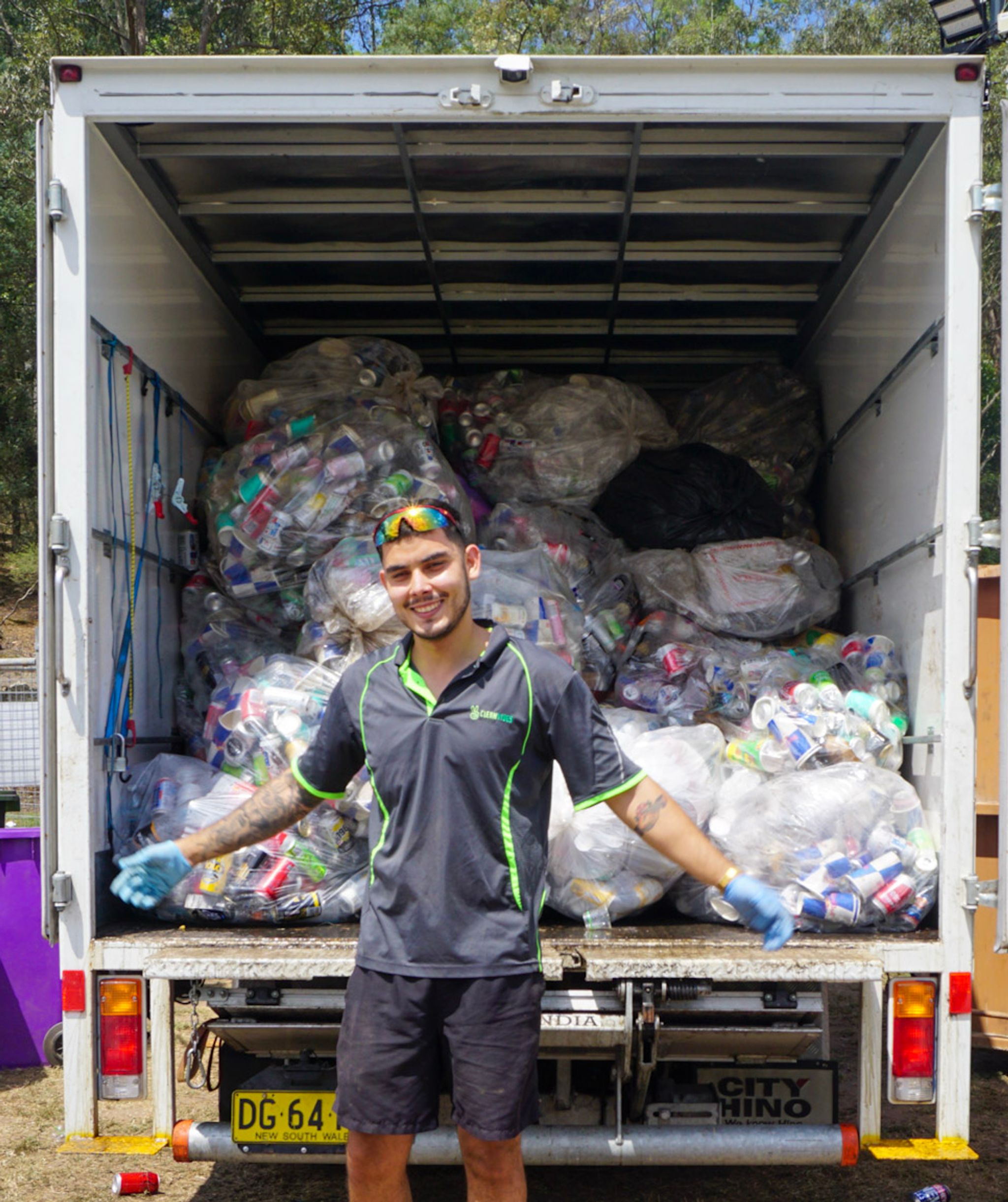Bags full of empty drink containers in truck