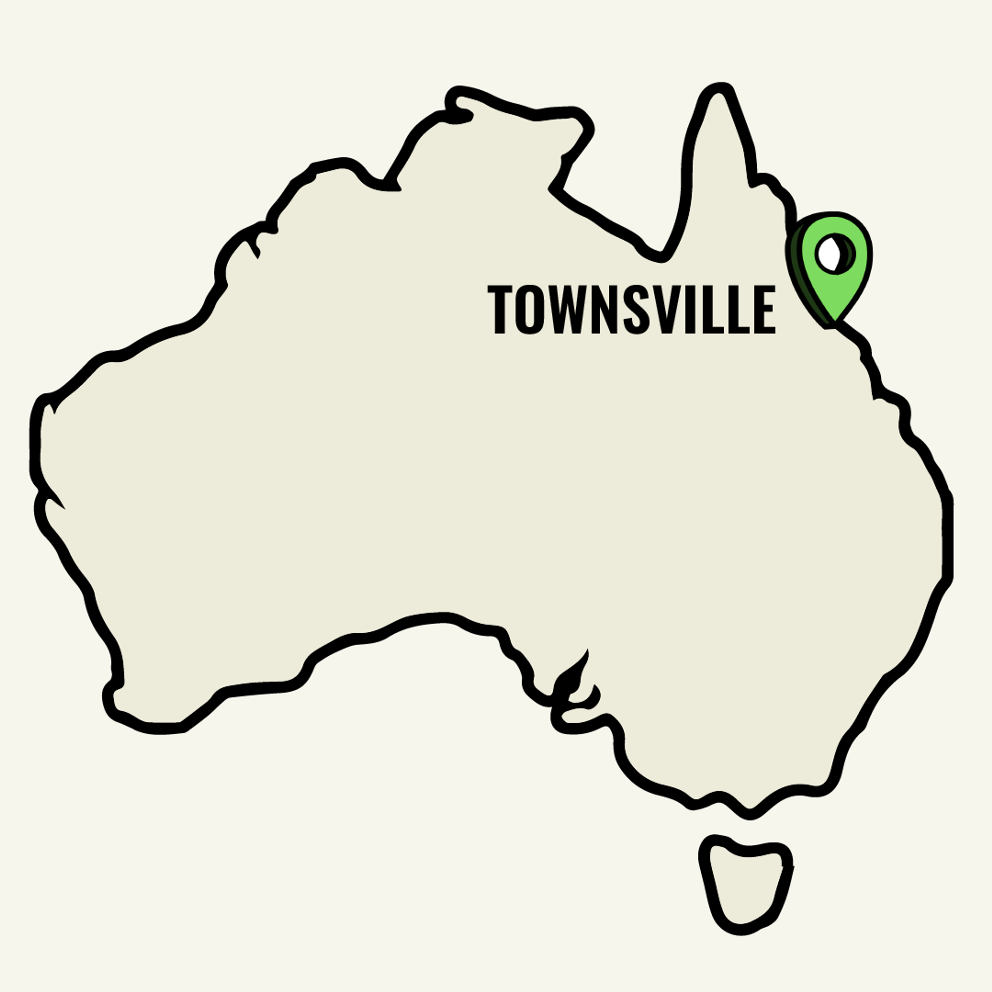 Map of Australia showcasing Townsville location point