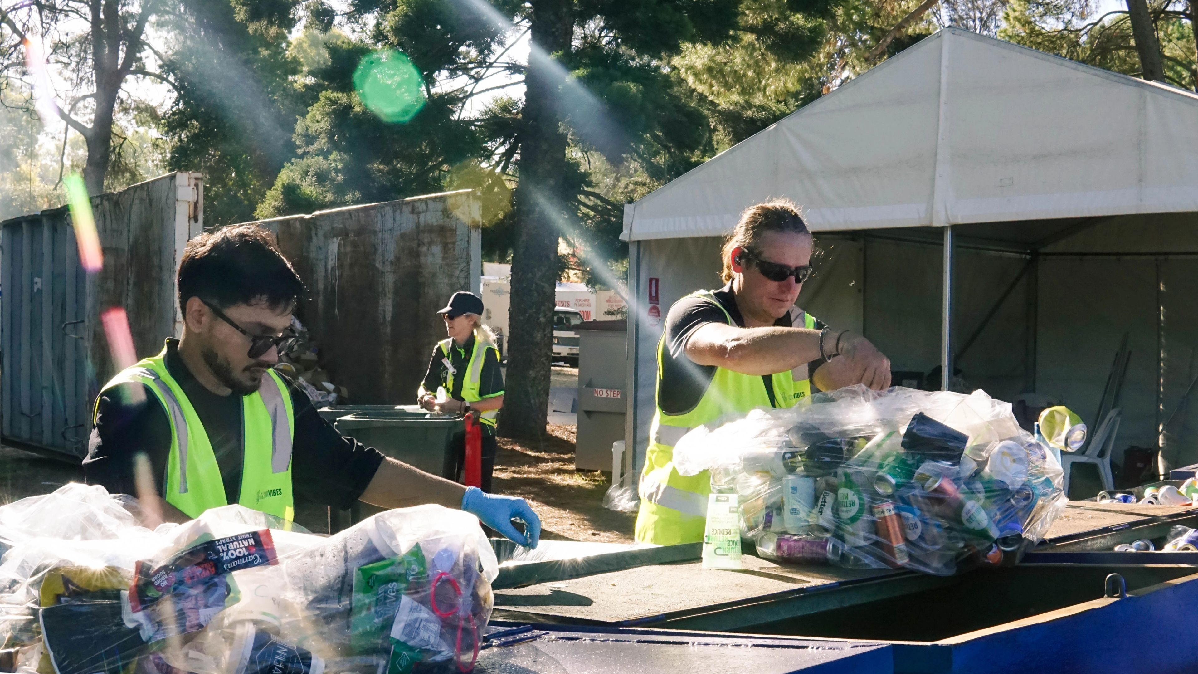 Team members conducting a waste audit