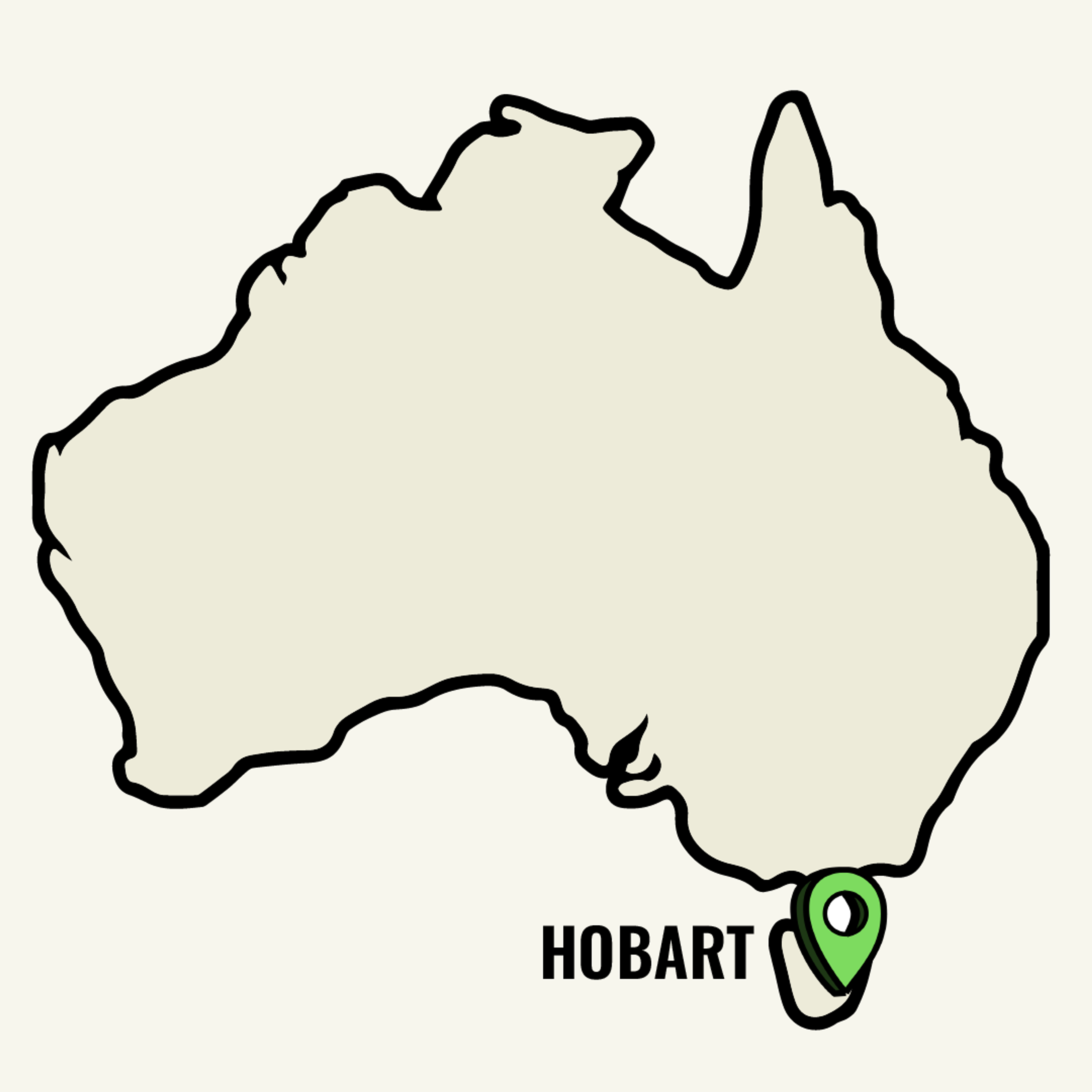 Map of Australia showcasing Hobart location point