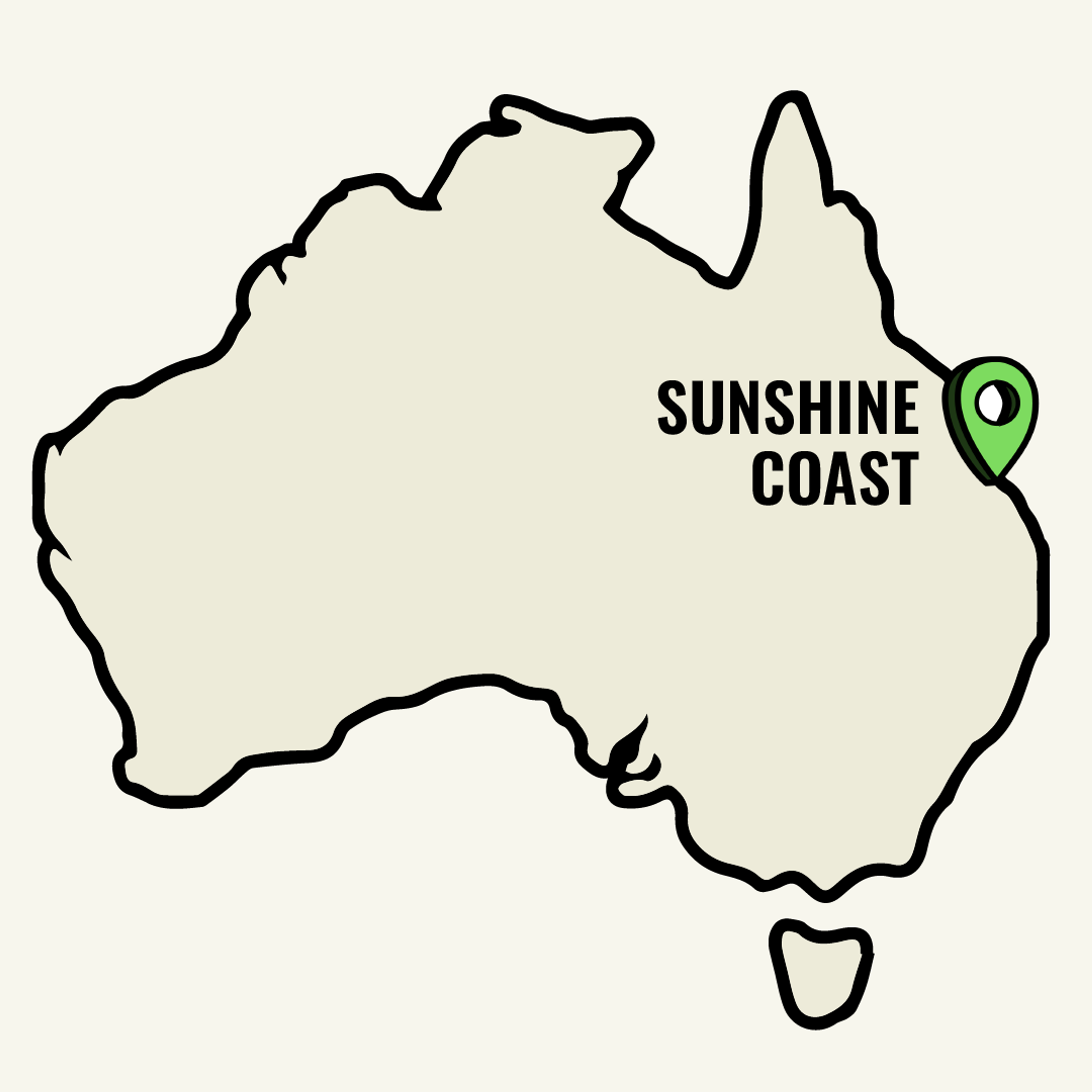 Map of Australia showcasing the Sunshine Coast location point