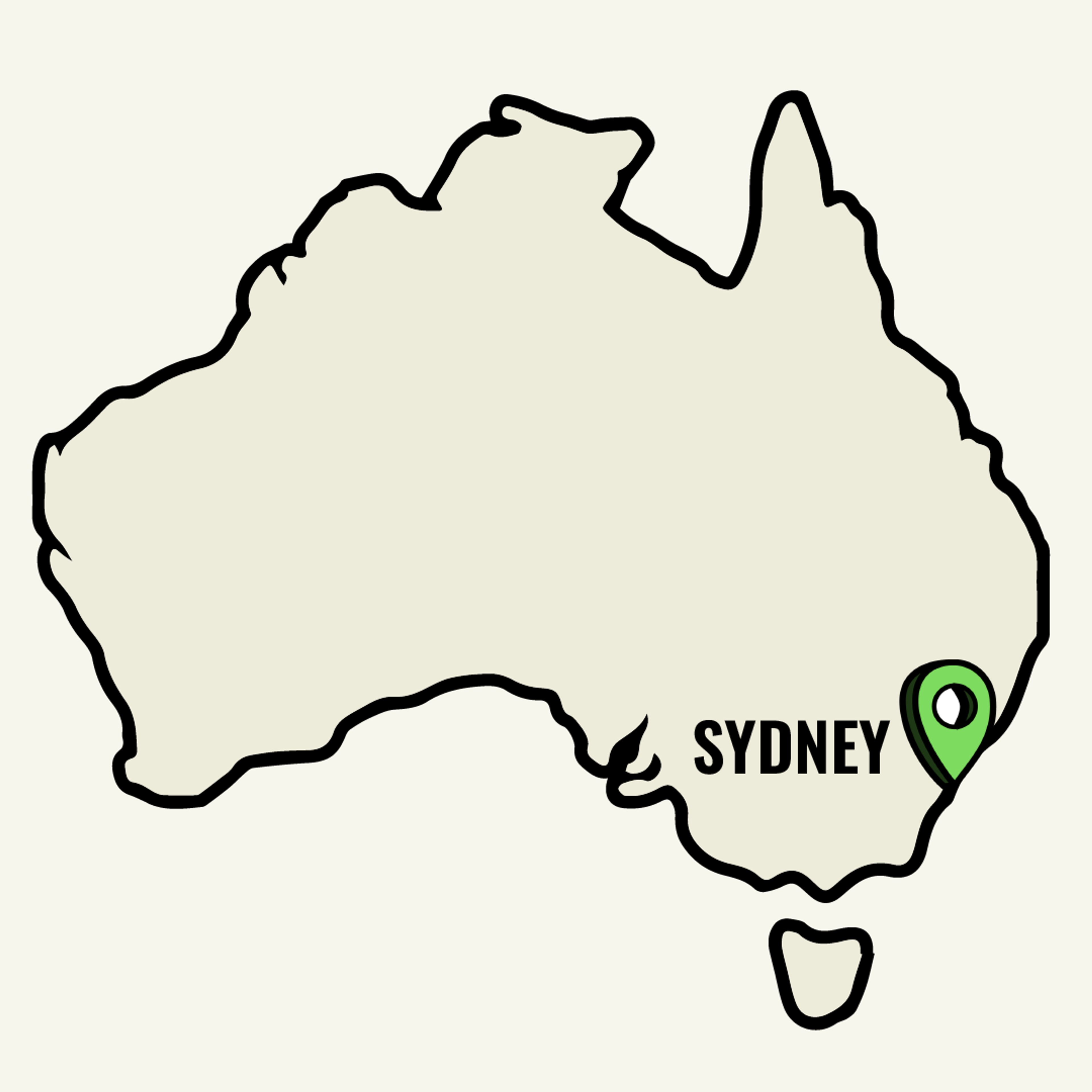 Map of Australia showcasing Sydney location point