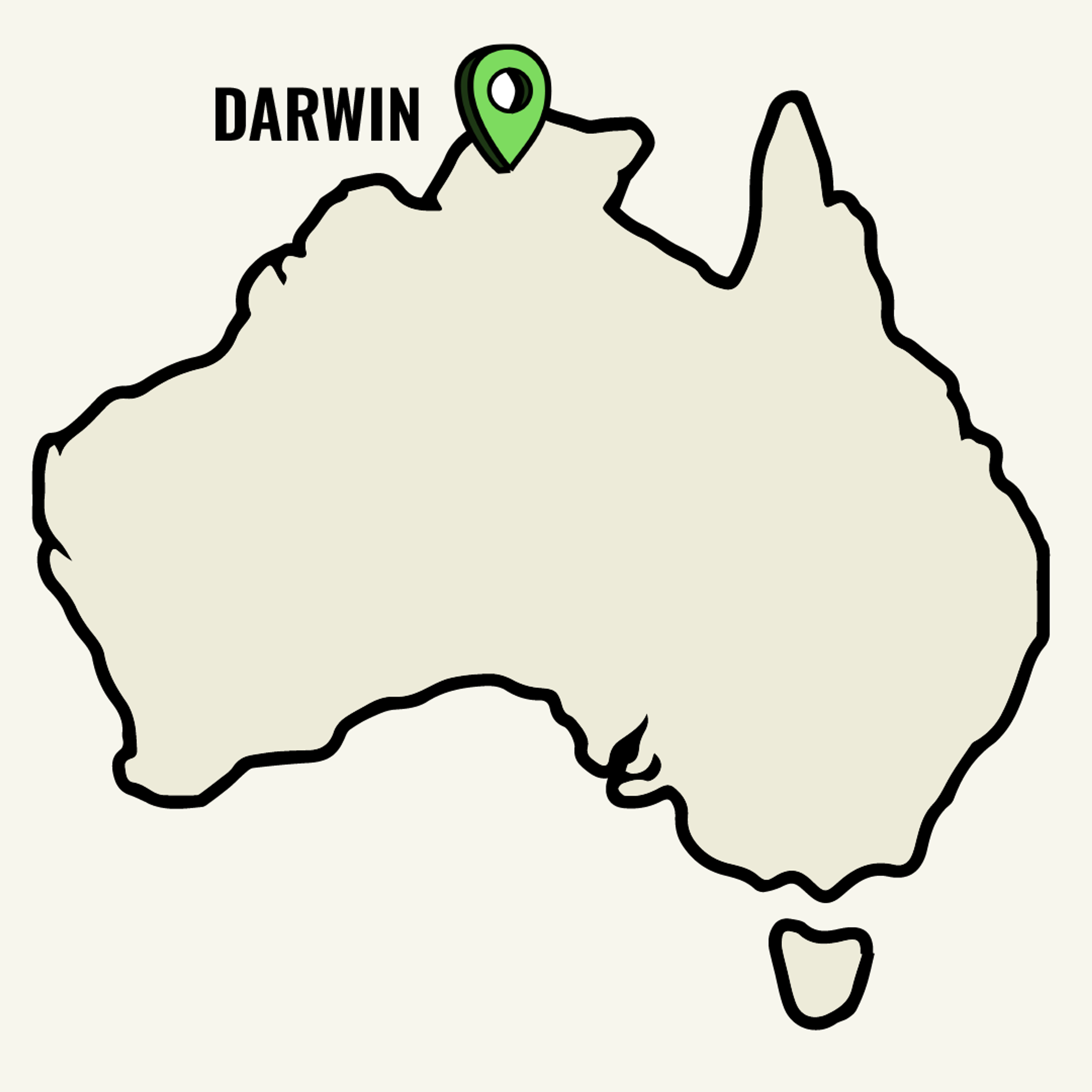 Map of Australia showcasing Darwin location point