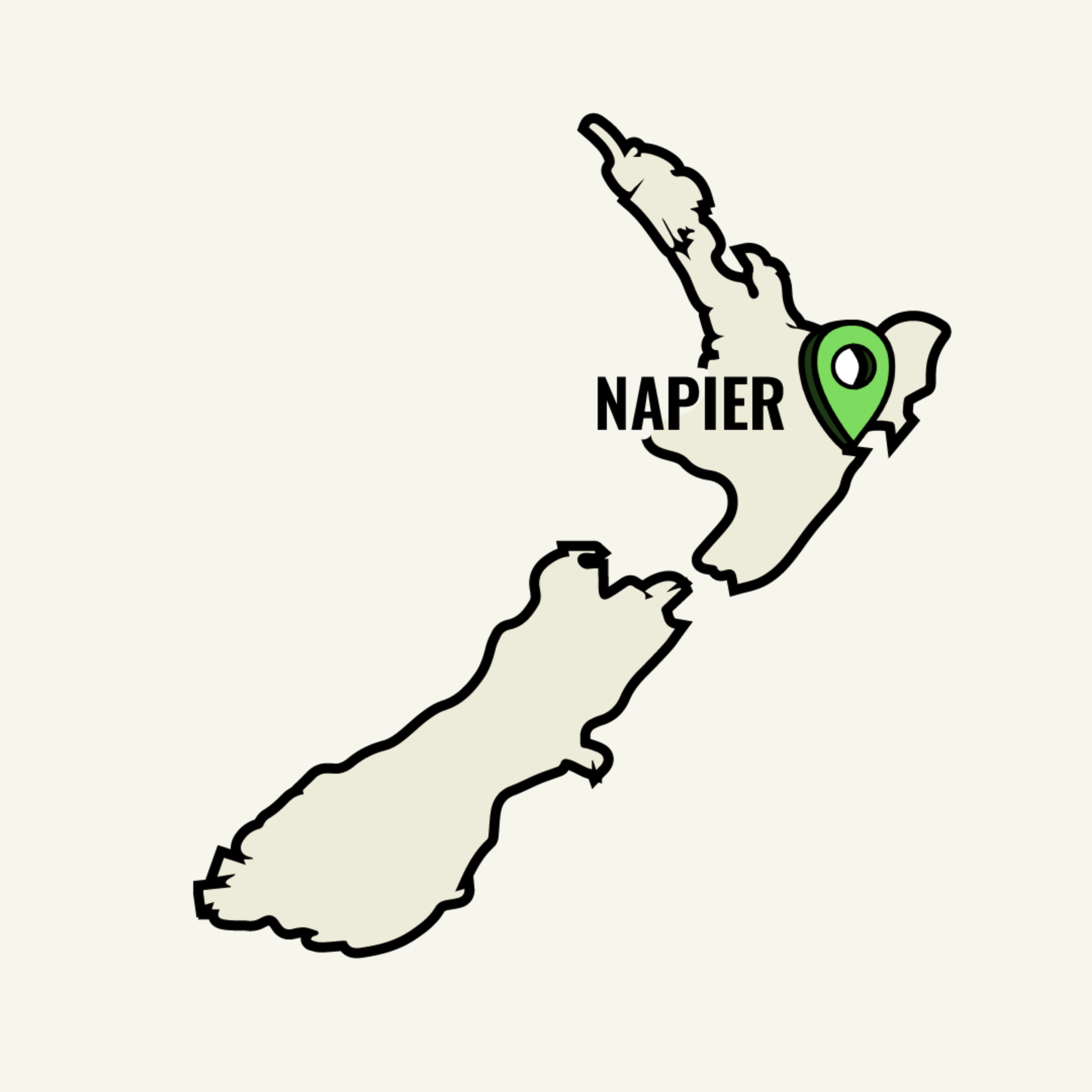 Map of New Zealand showcasing Napier location point