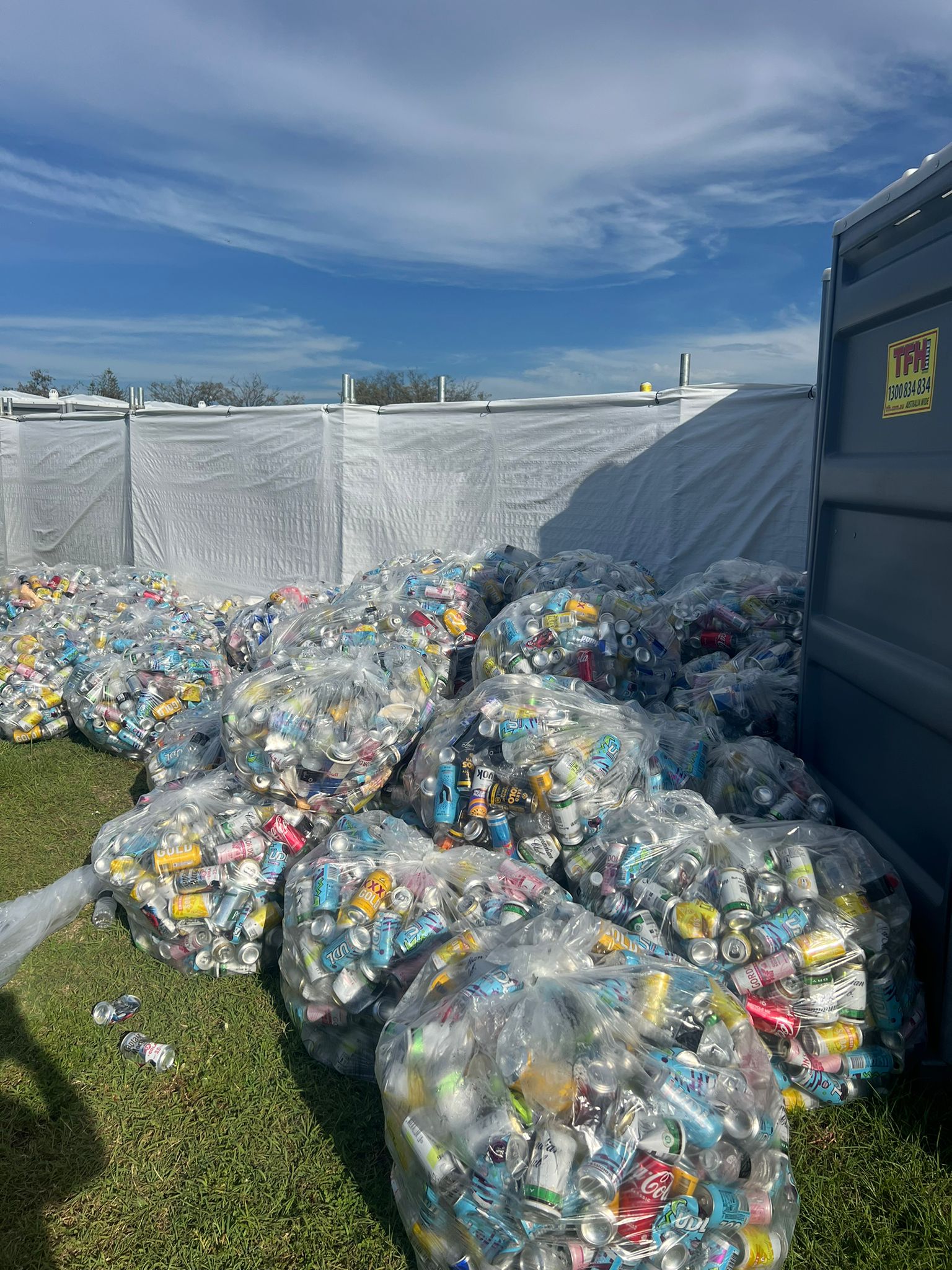 Bags full of empty cans ready to be recycled 