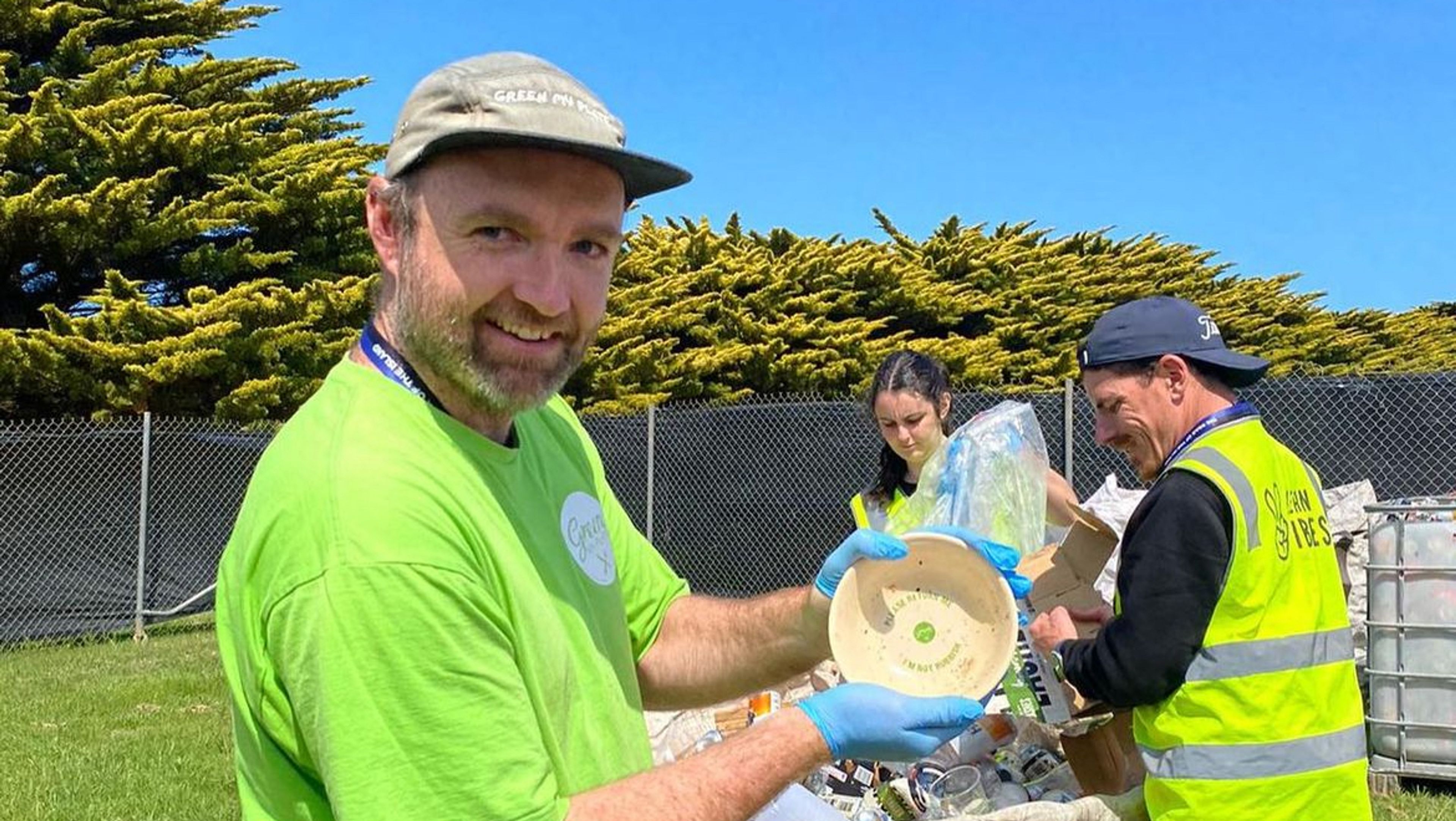 Green my plate reusable bowl found in a bin while sorting waste.