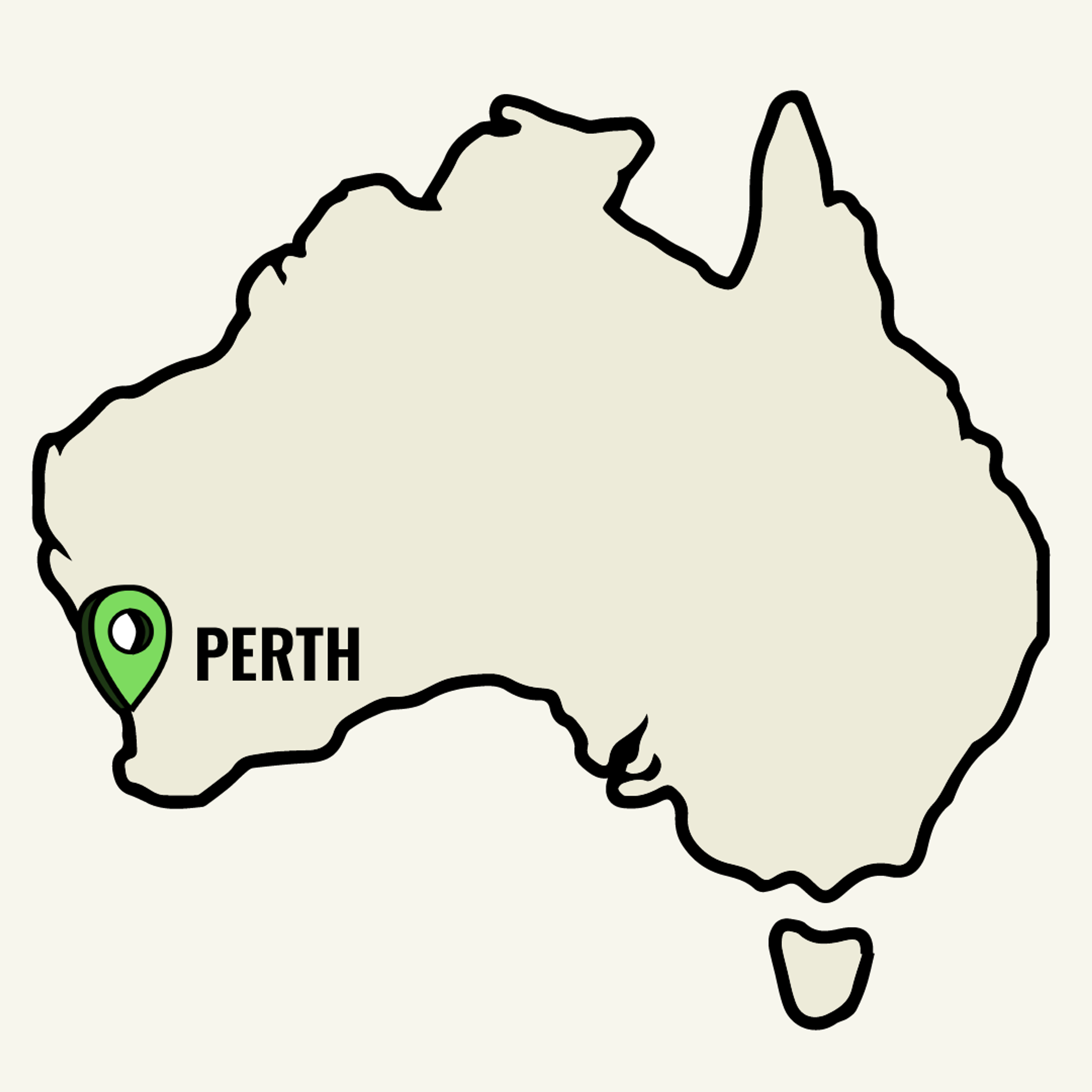 Map of Australia showcasing Perth location point