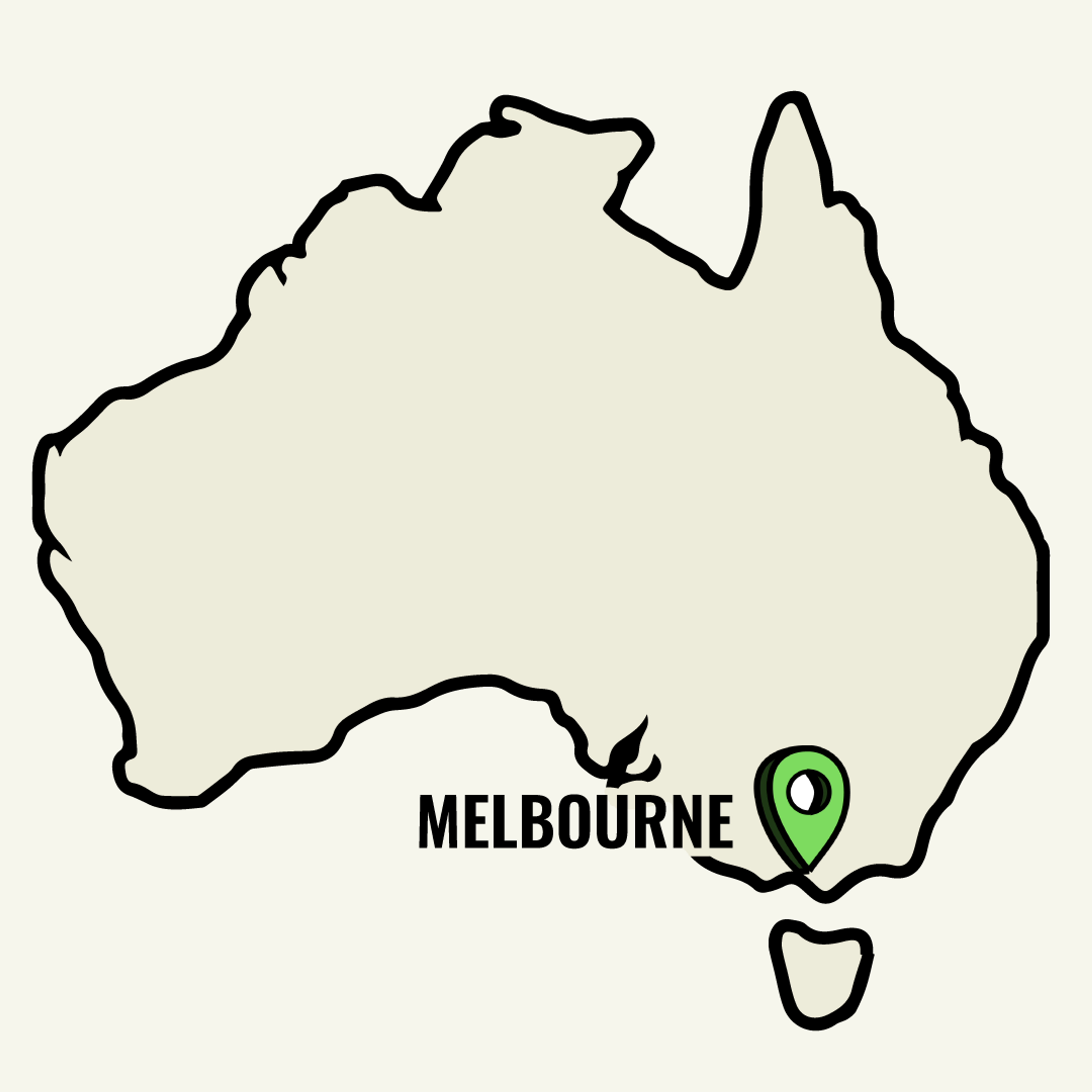 Map of Australia showcasing Melbourne location point