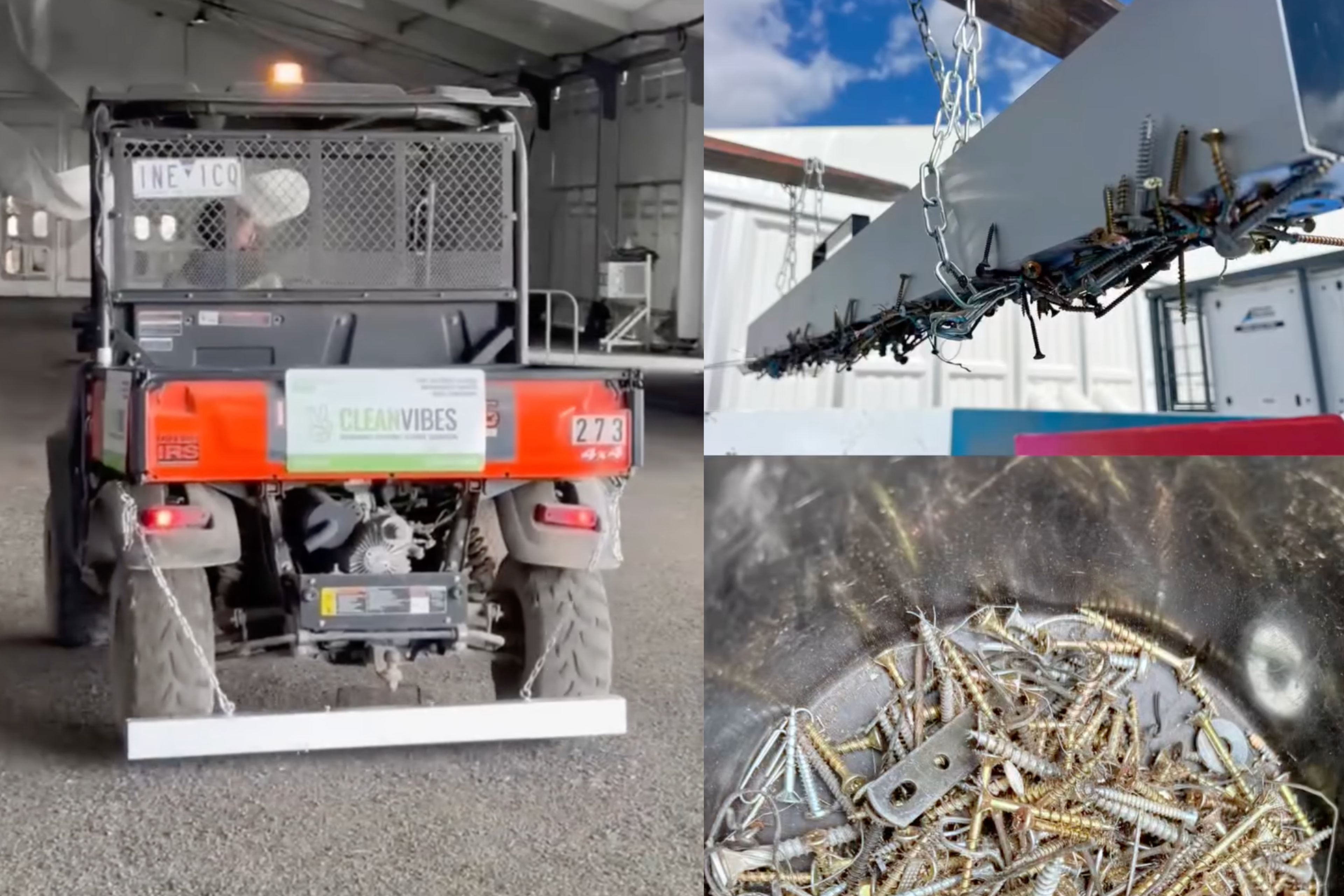 Magnetic sweepers attached to Clean Vibes buggies