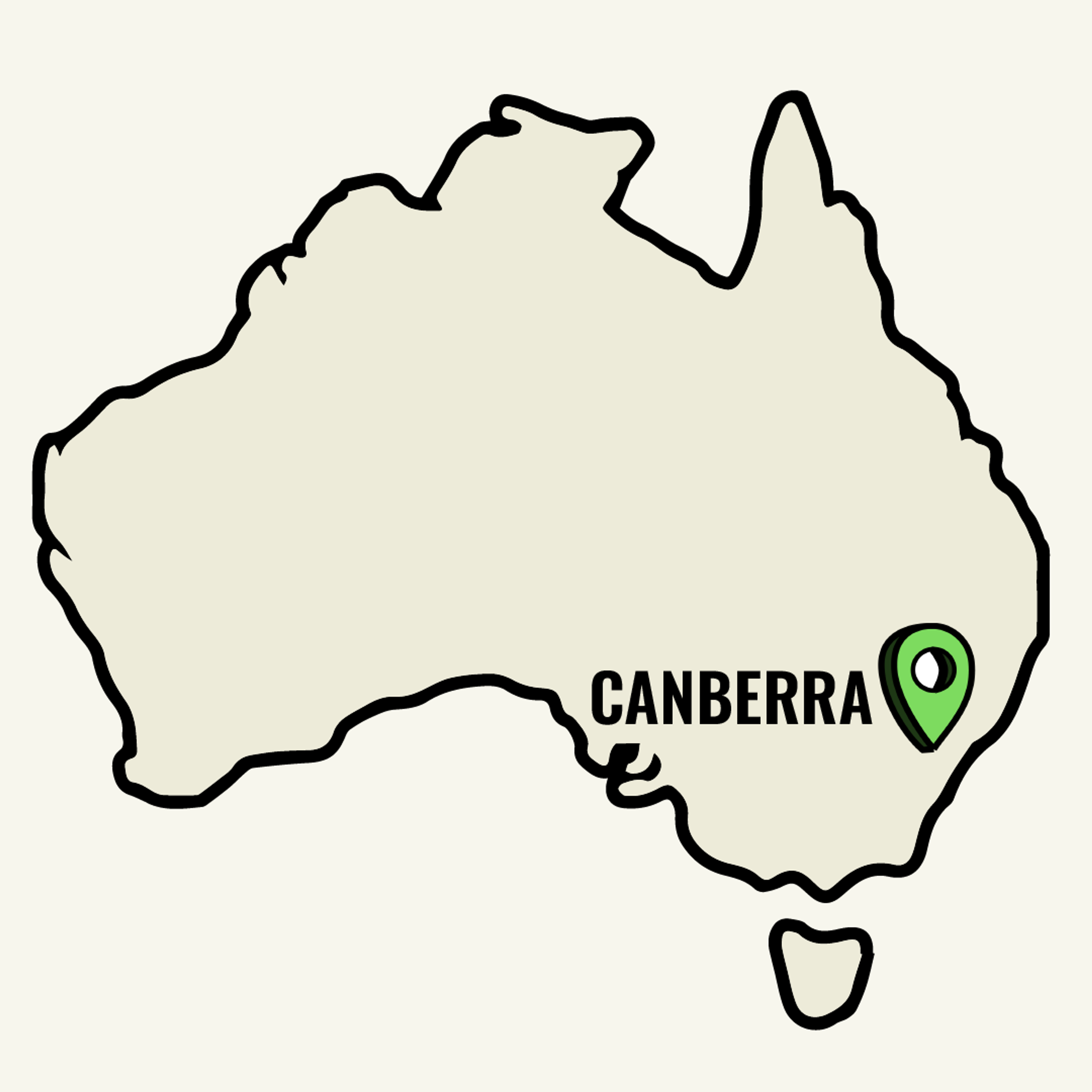 Map of Australia showcasing Canberra location point