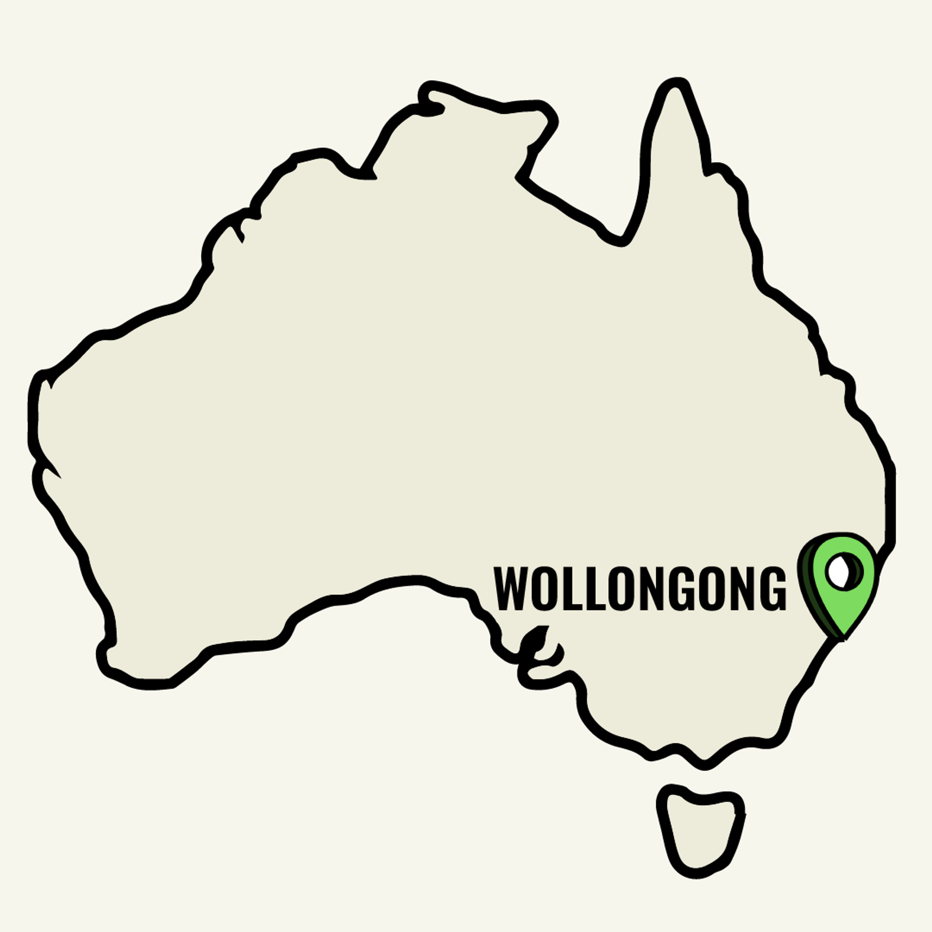 Map of Australia showcasing Wollongong location point