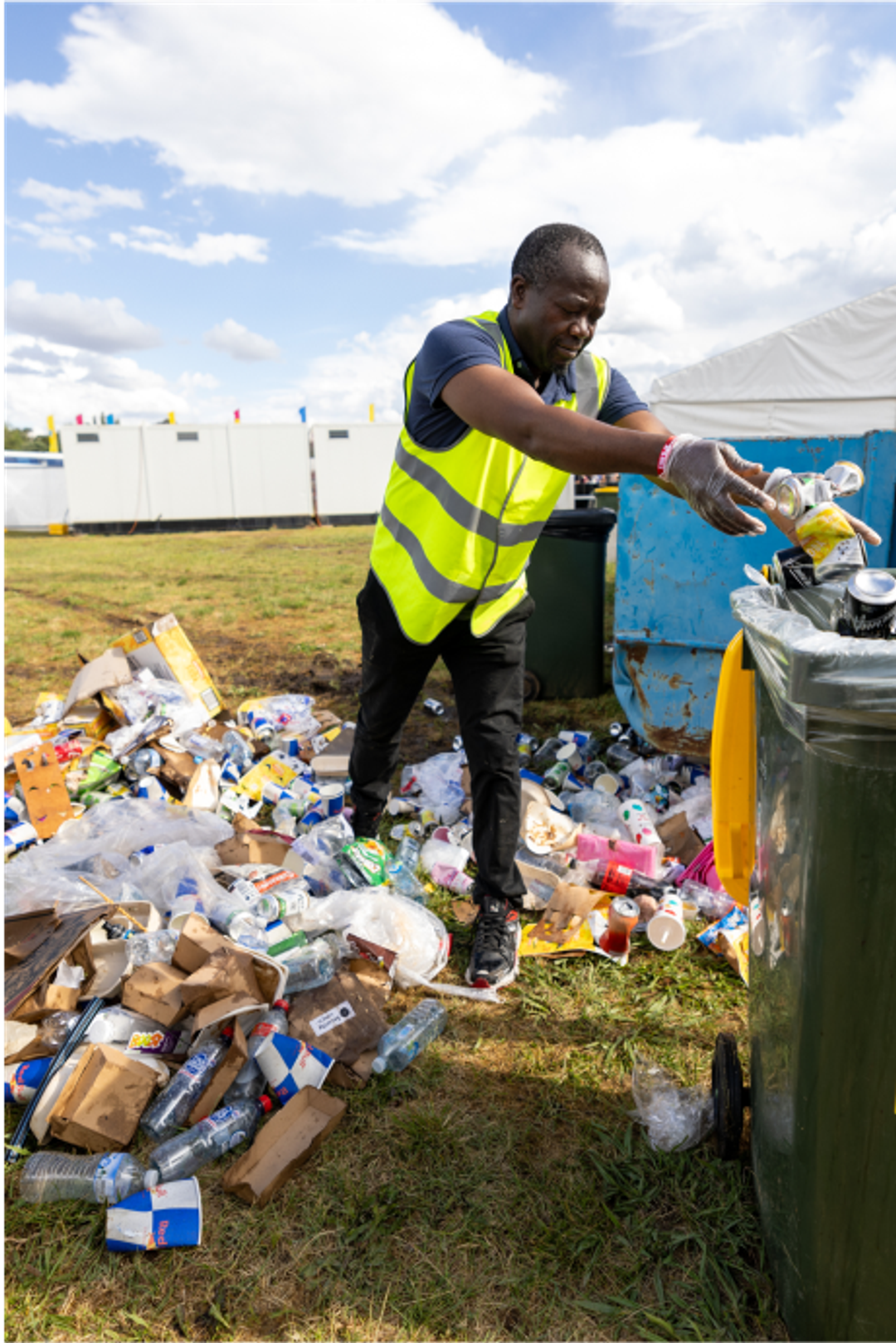 Clean Vibes casual staff sorting trashes at compound