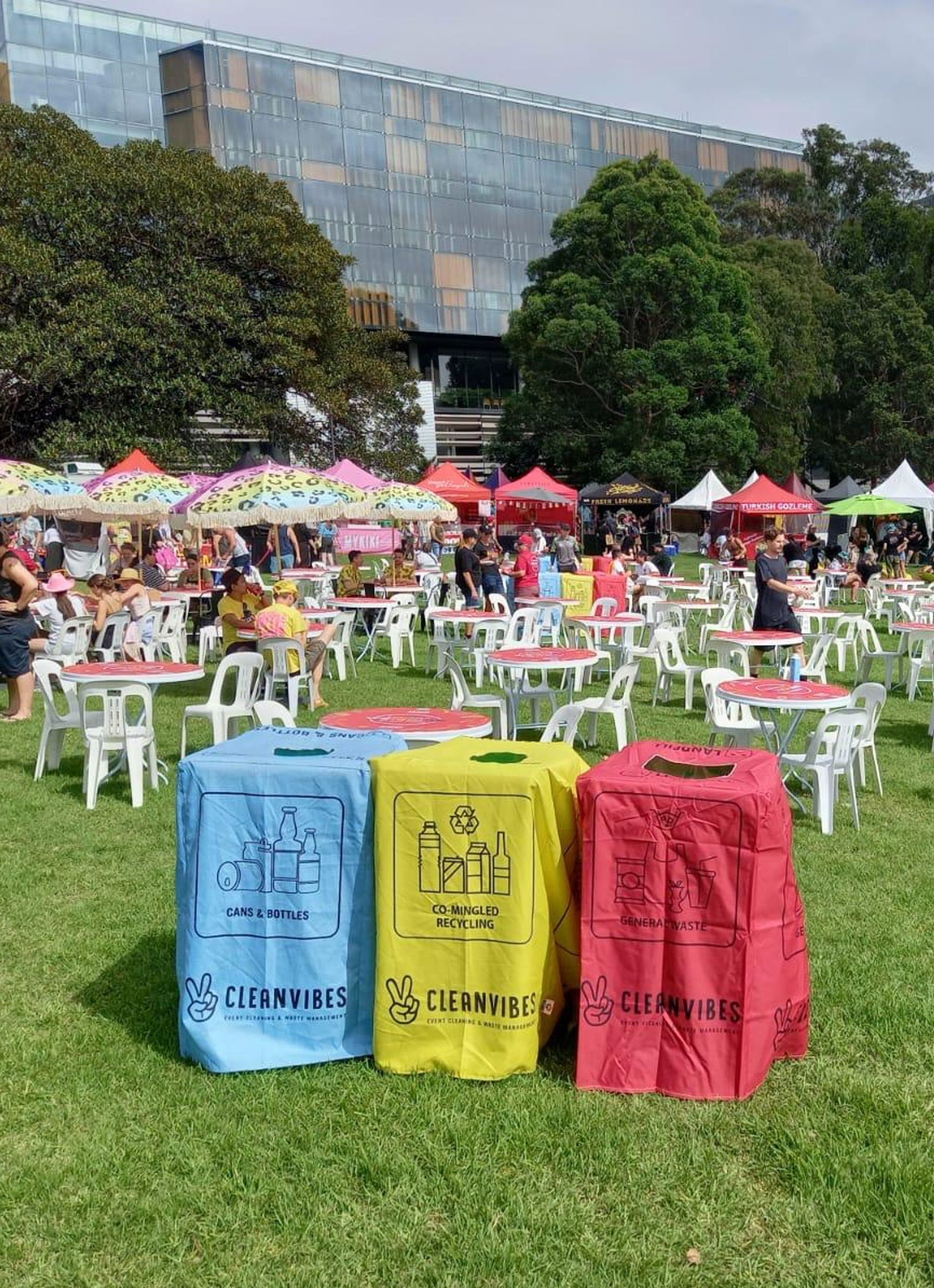 Clean Vibes bins with covers at Darling Harbour in Sydney