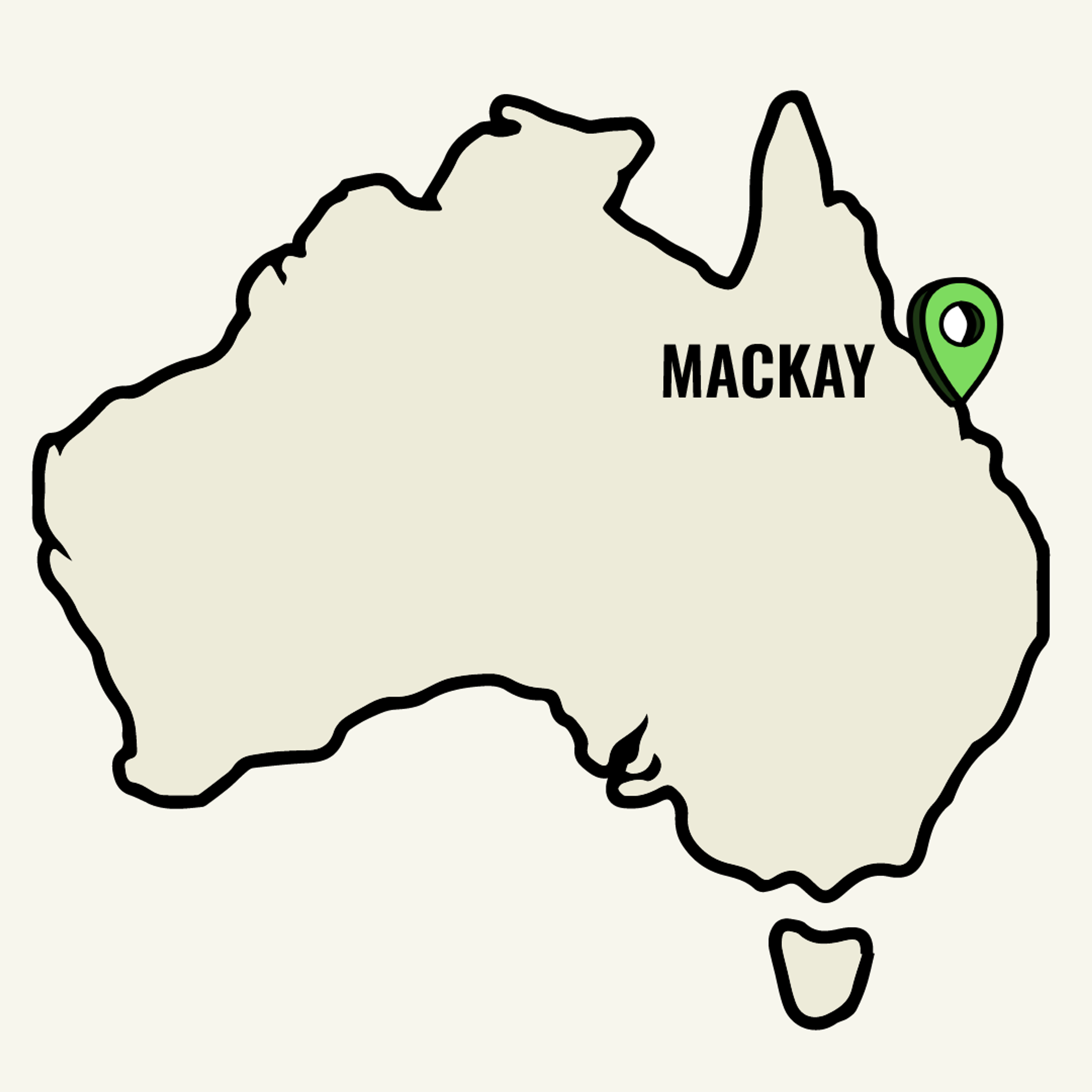 Map of Australia showcasing Mackay location point