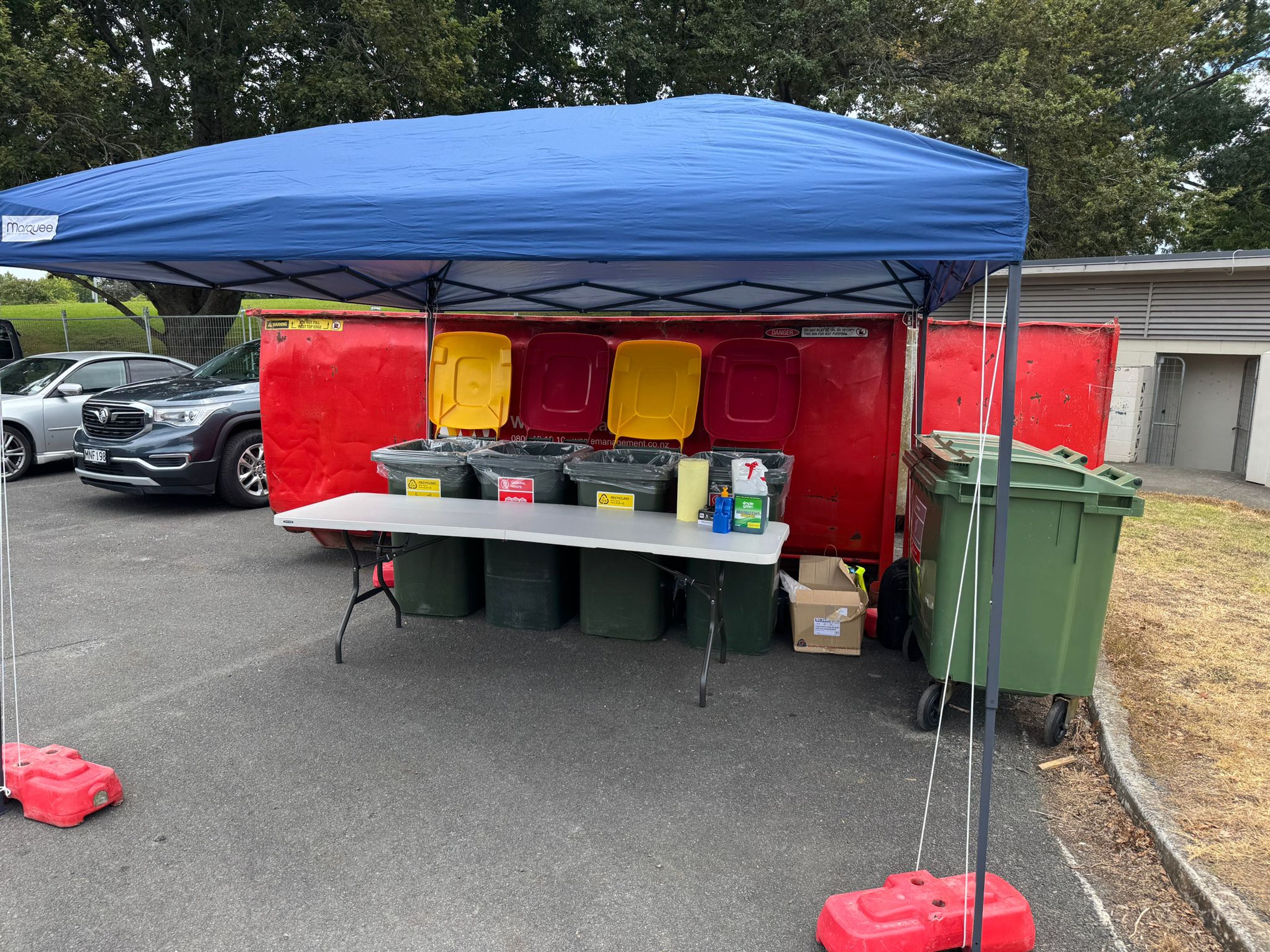 General waste and recyclable bins opened