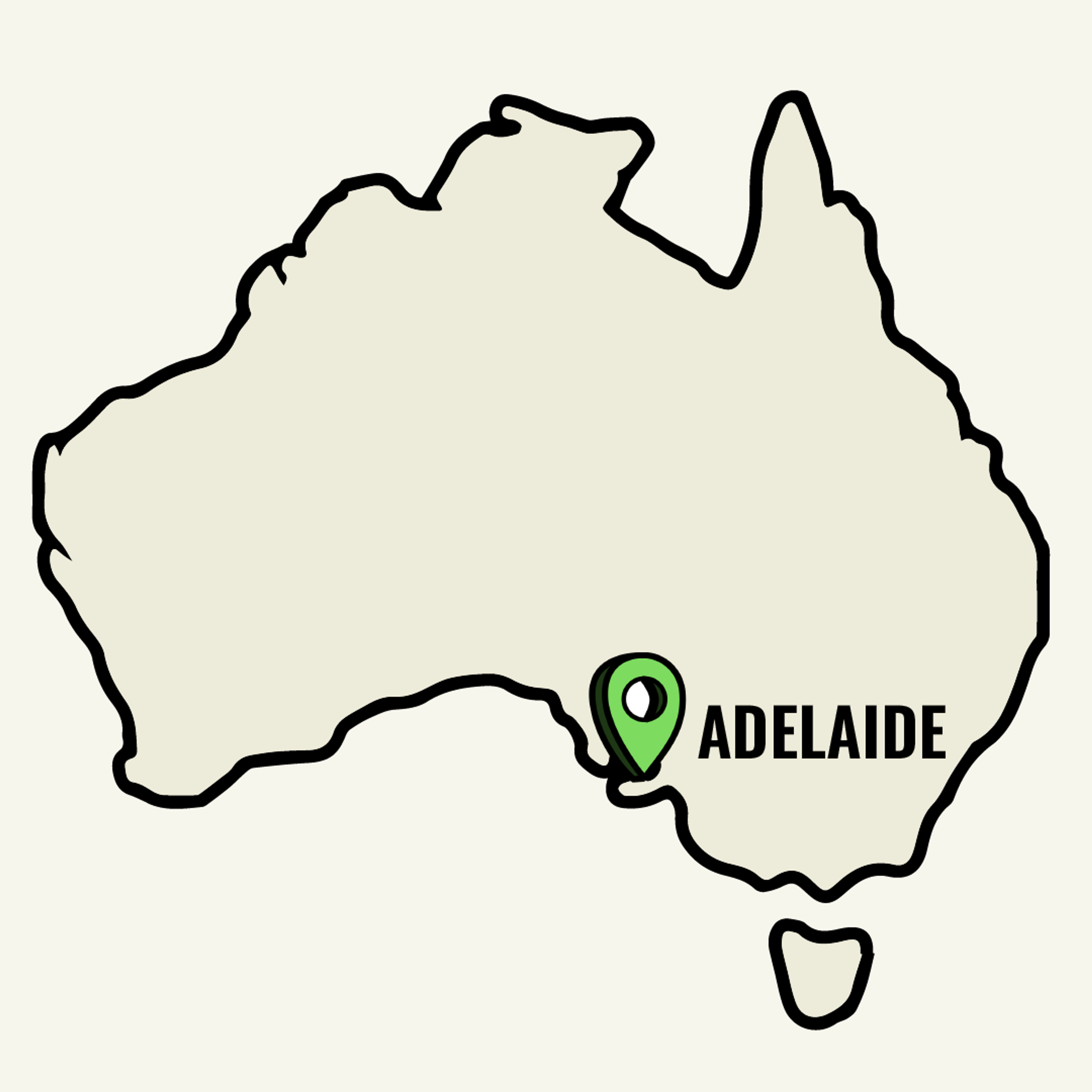 Map of Australia showcasing Adelaide location point