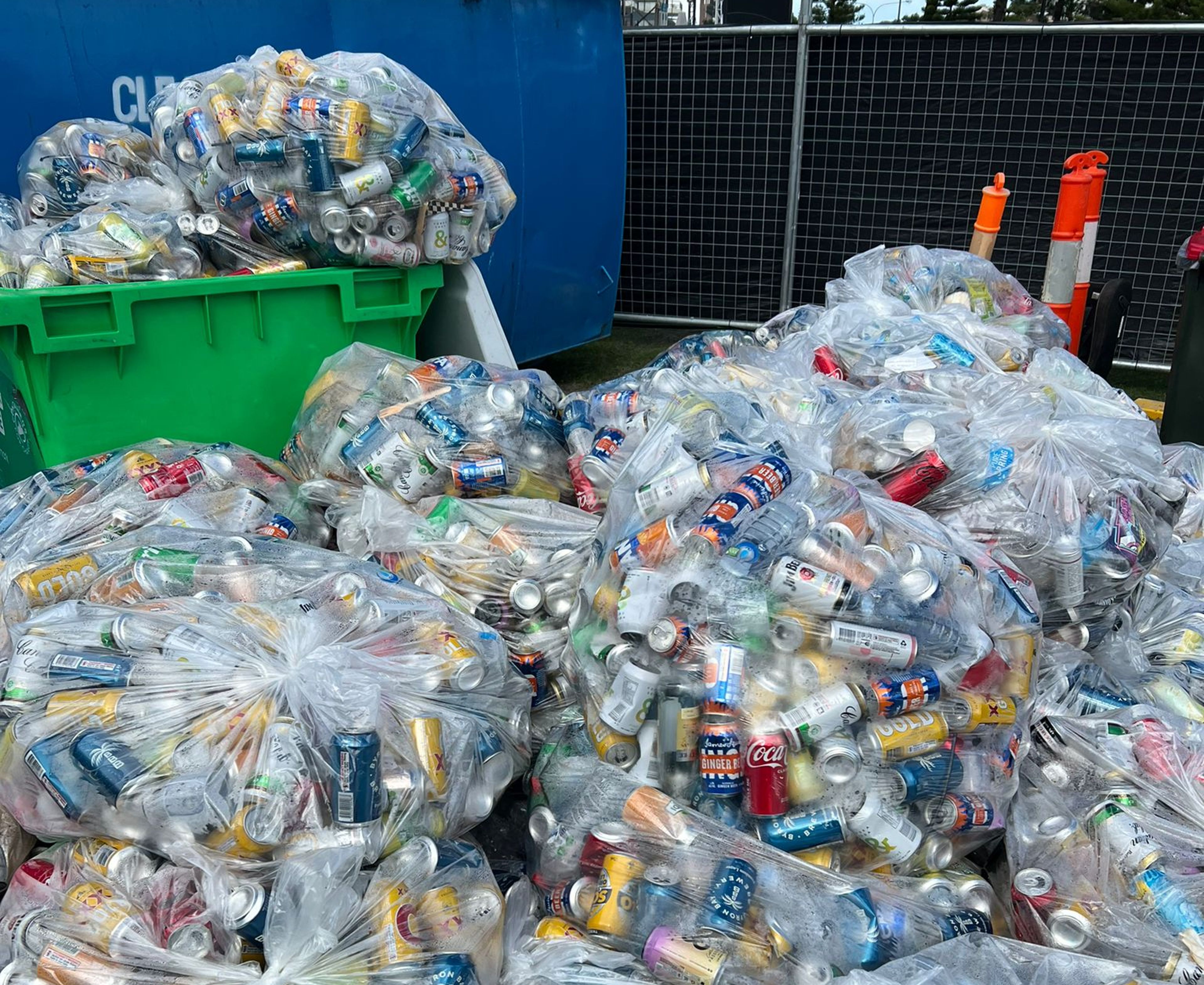 Amount of cans and bottles in bags for recycling purpose