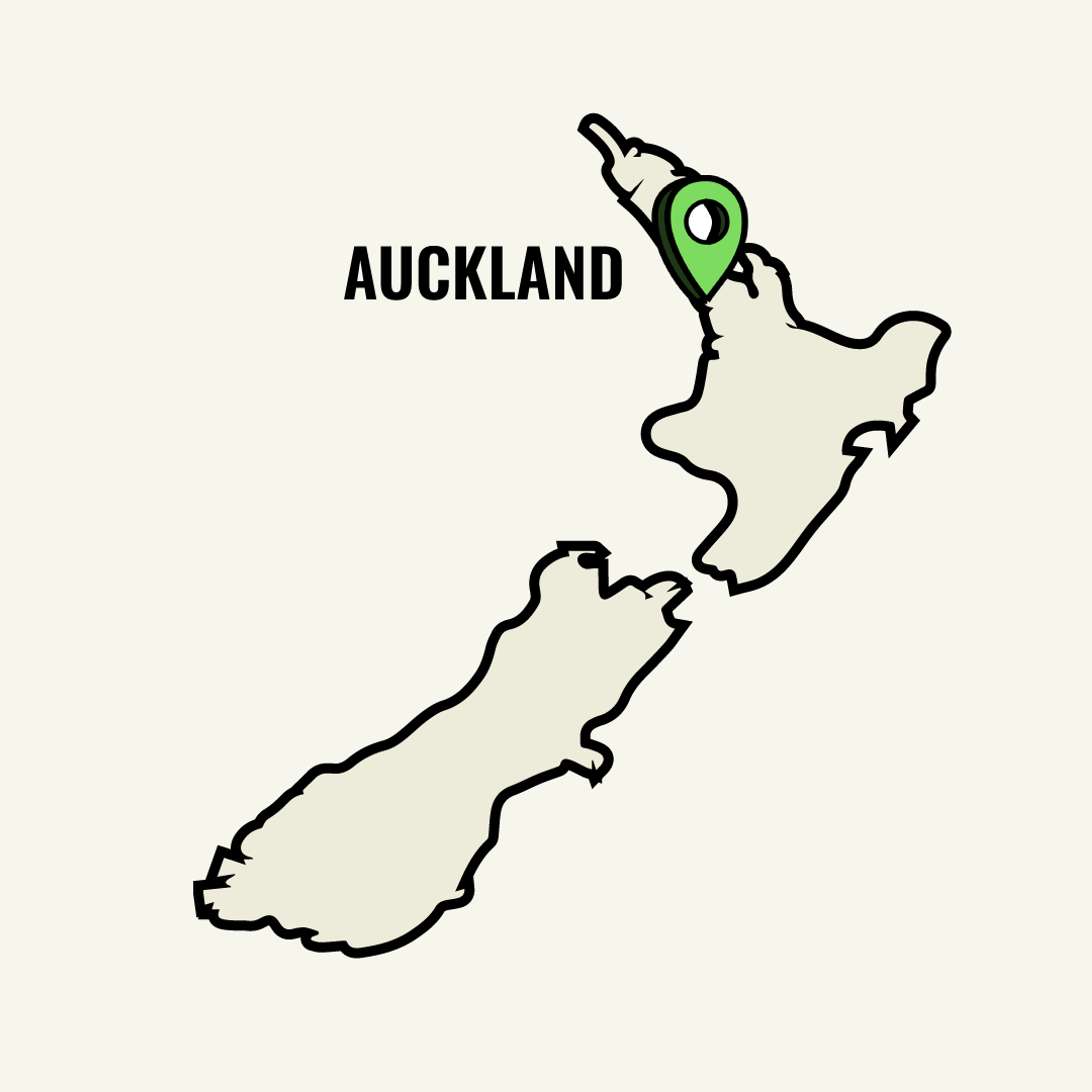 Map of New Zealand showcasing Auckland location point