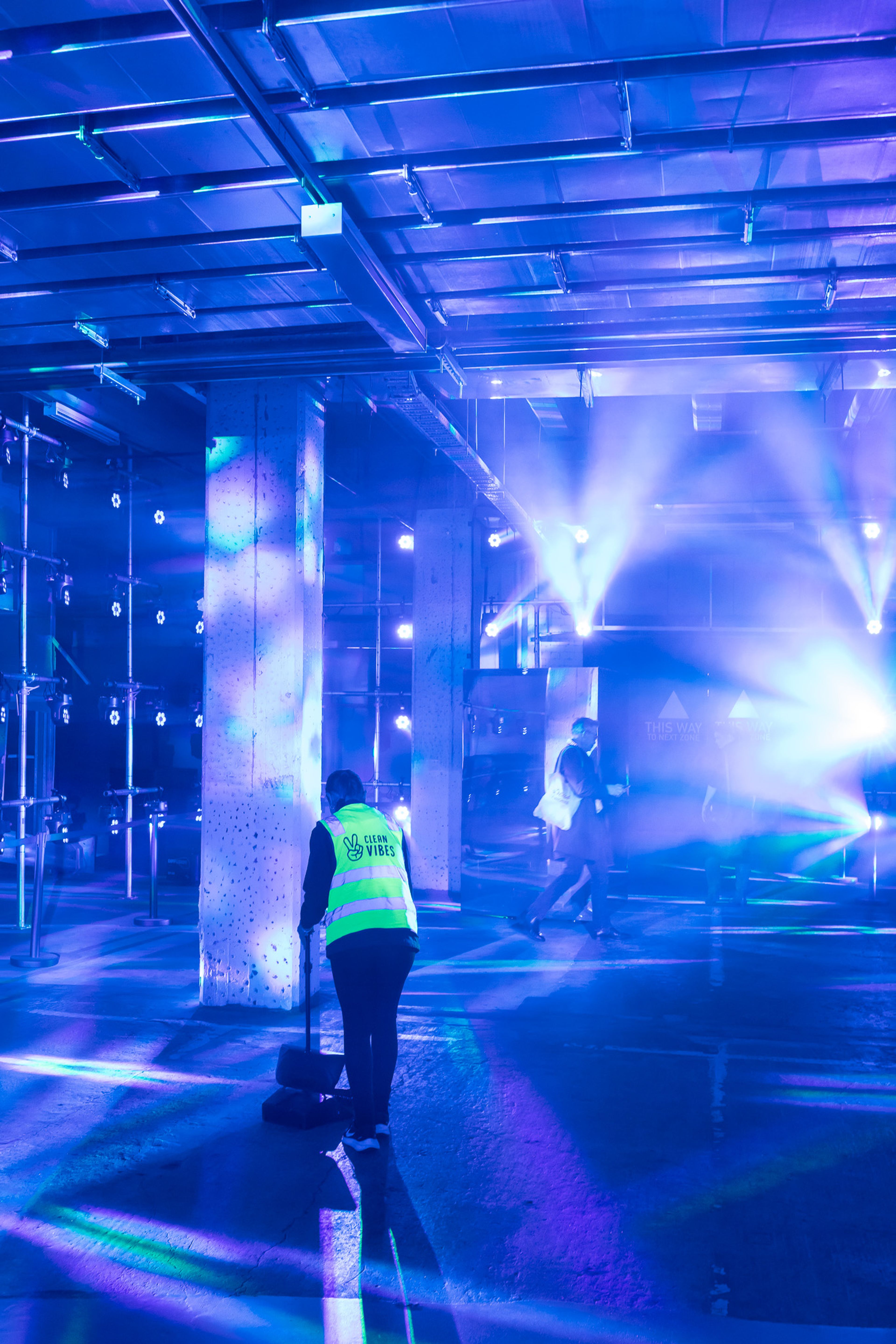 Clean Vibes casual staff cleaning a room at VIVID festival 2024