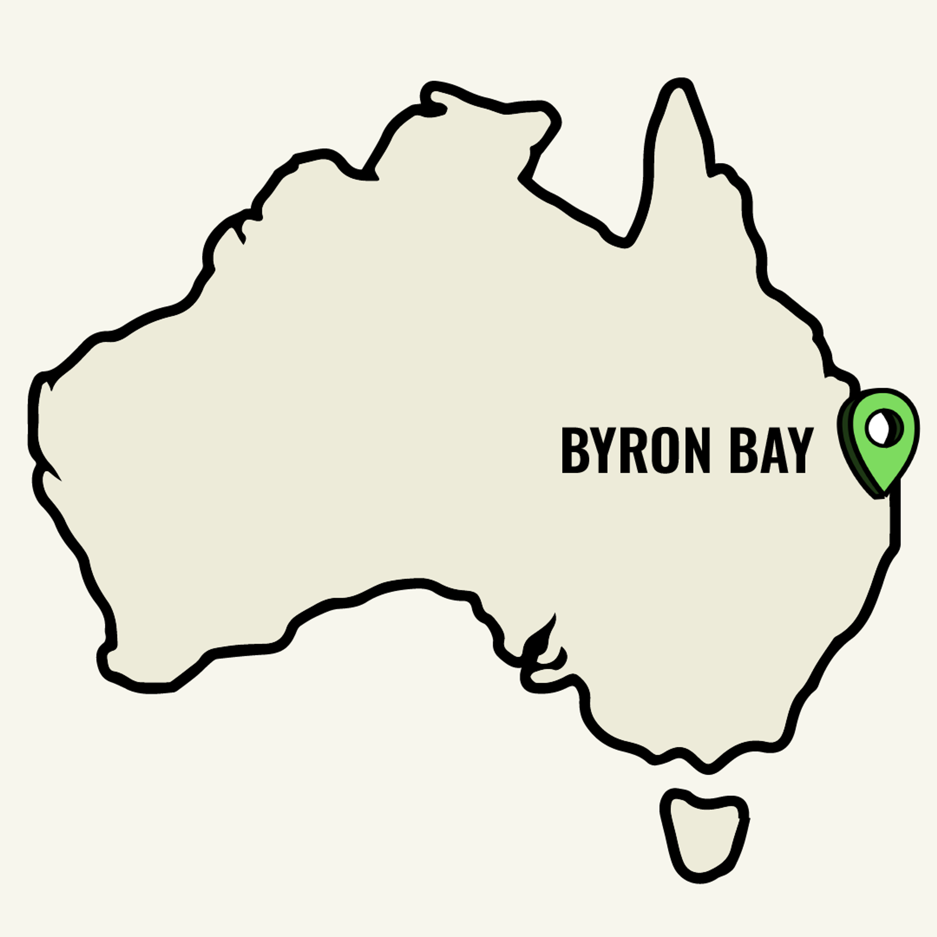 Map of Australia showcasing Byron Bay location point