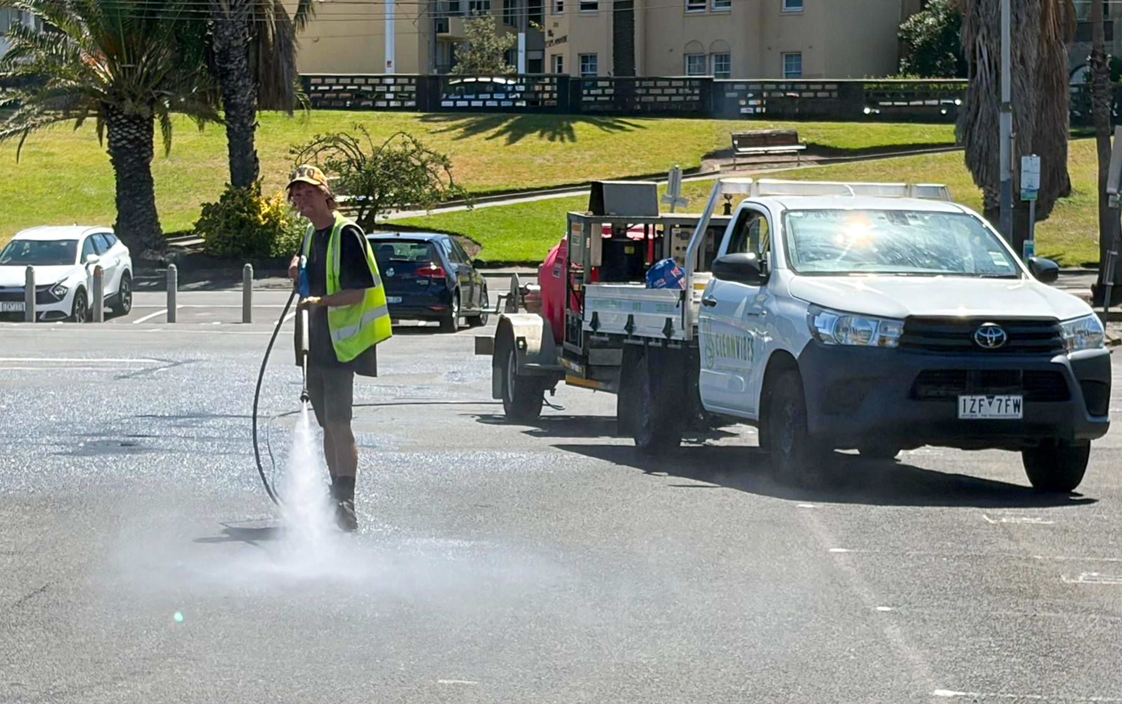 Pressure washing streets