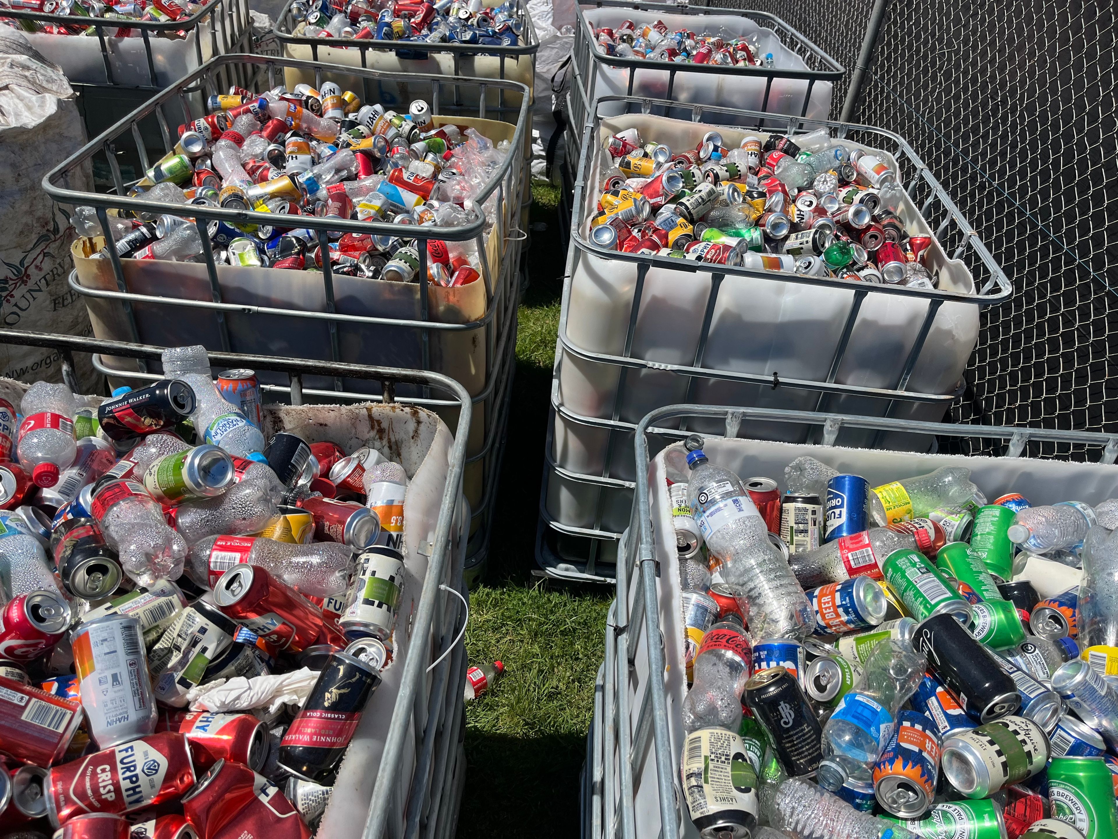 Plastic bottles and aluminium cans separated for recycling purpose