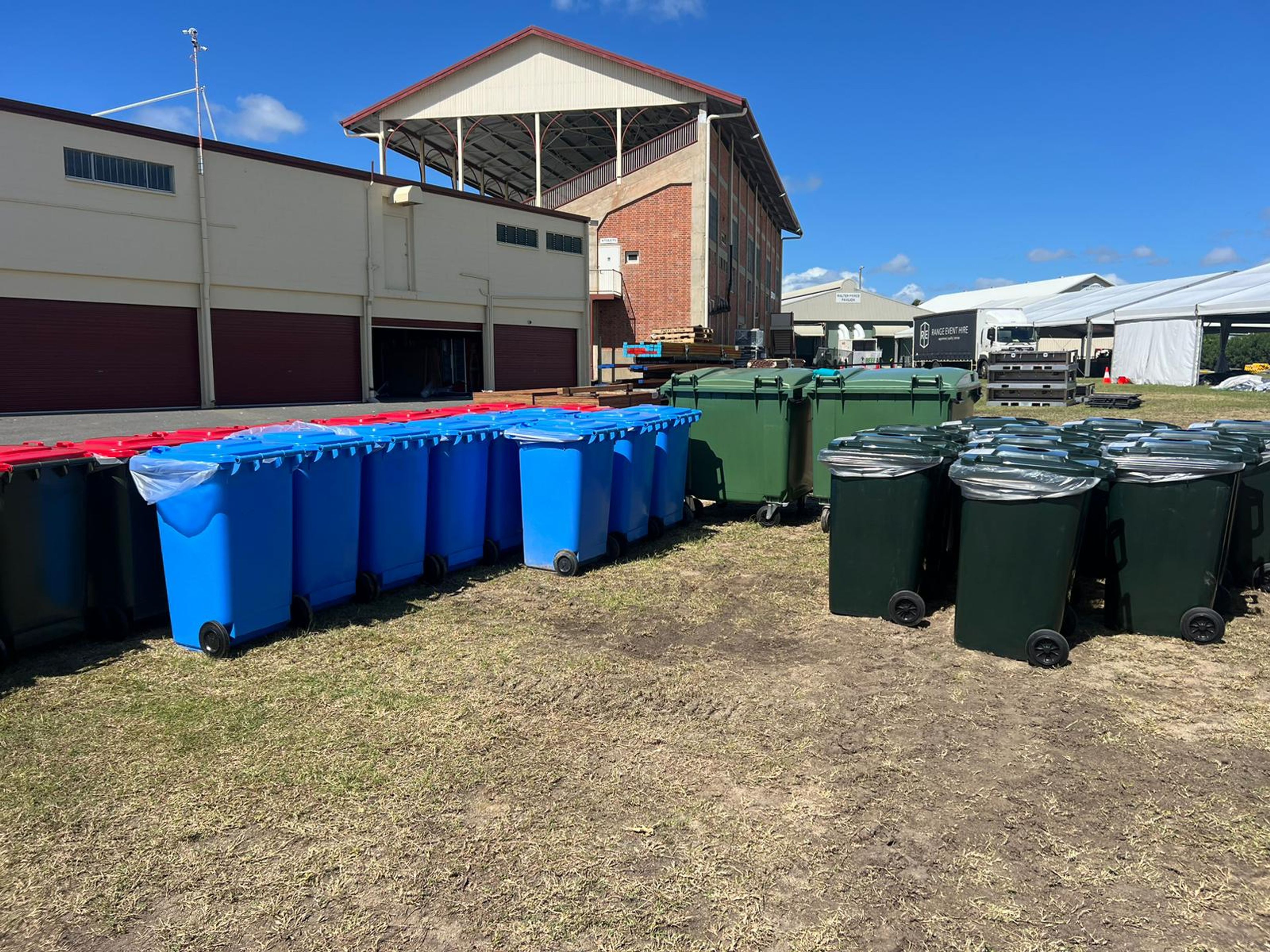 Preparation of the bins at the back of the event location 