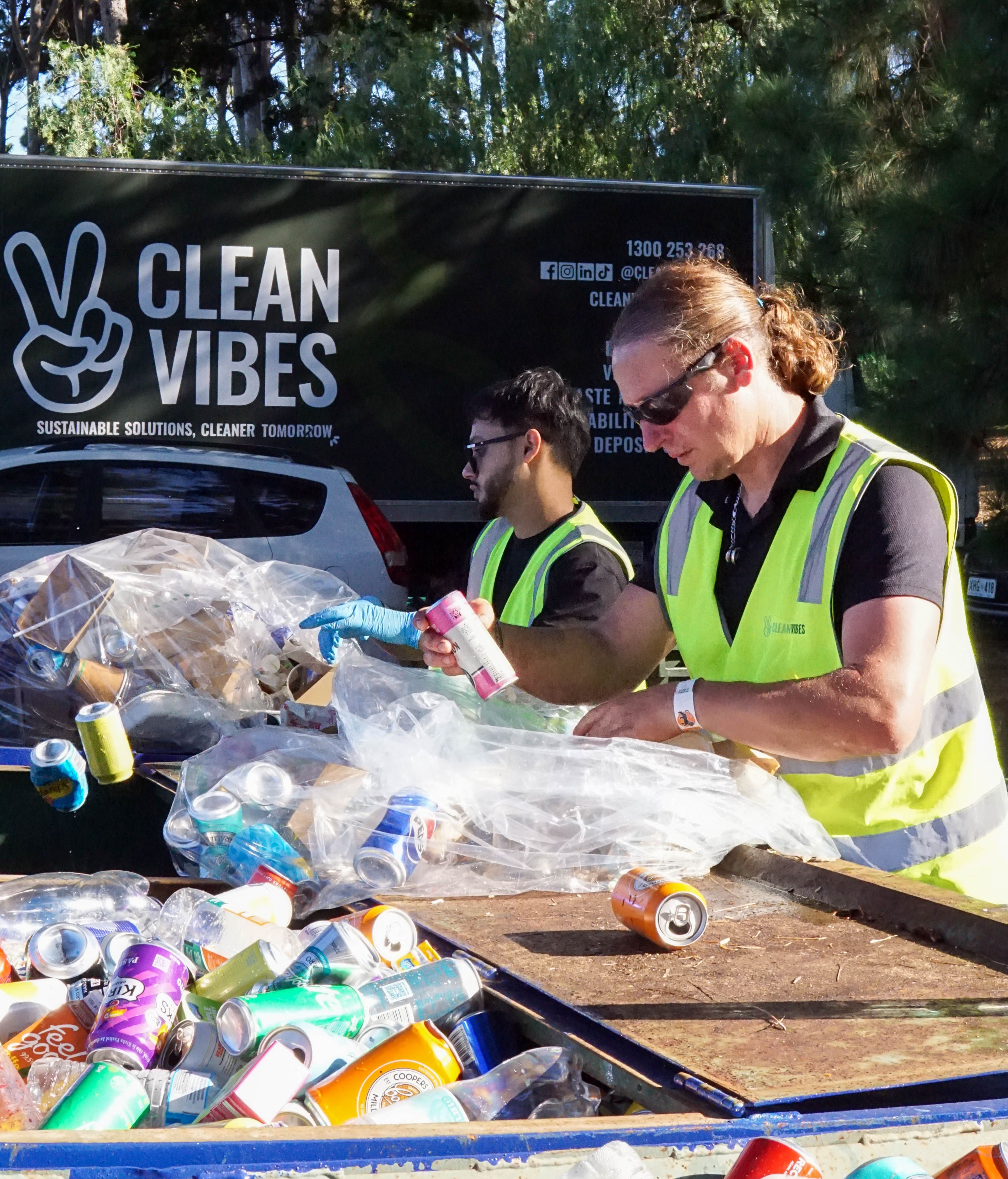 Clean Vibes staff waste sorting our containers