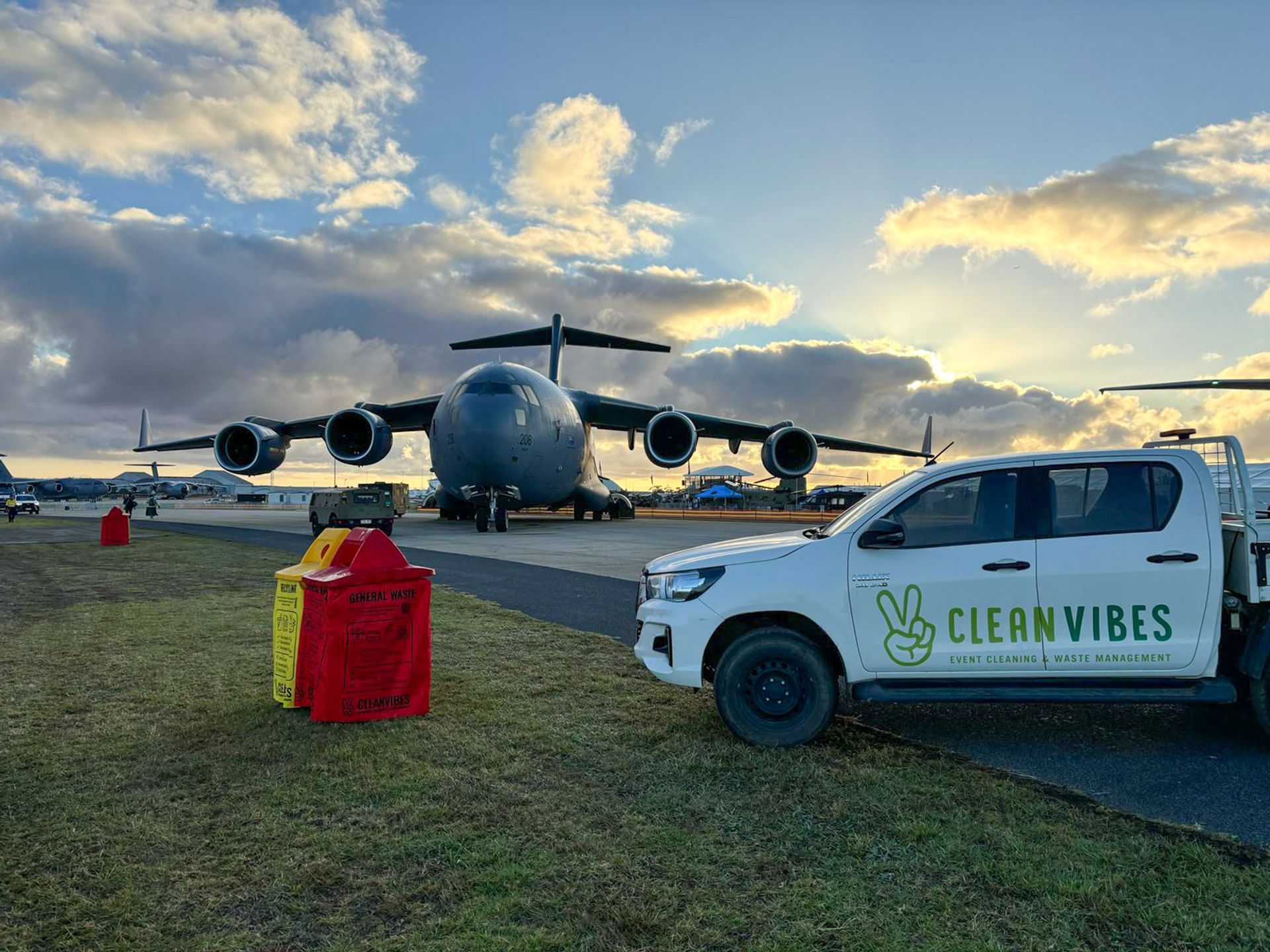 Clean Vibes vehicle and bins at Avalon Airshow 2025