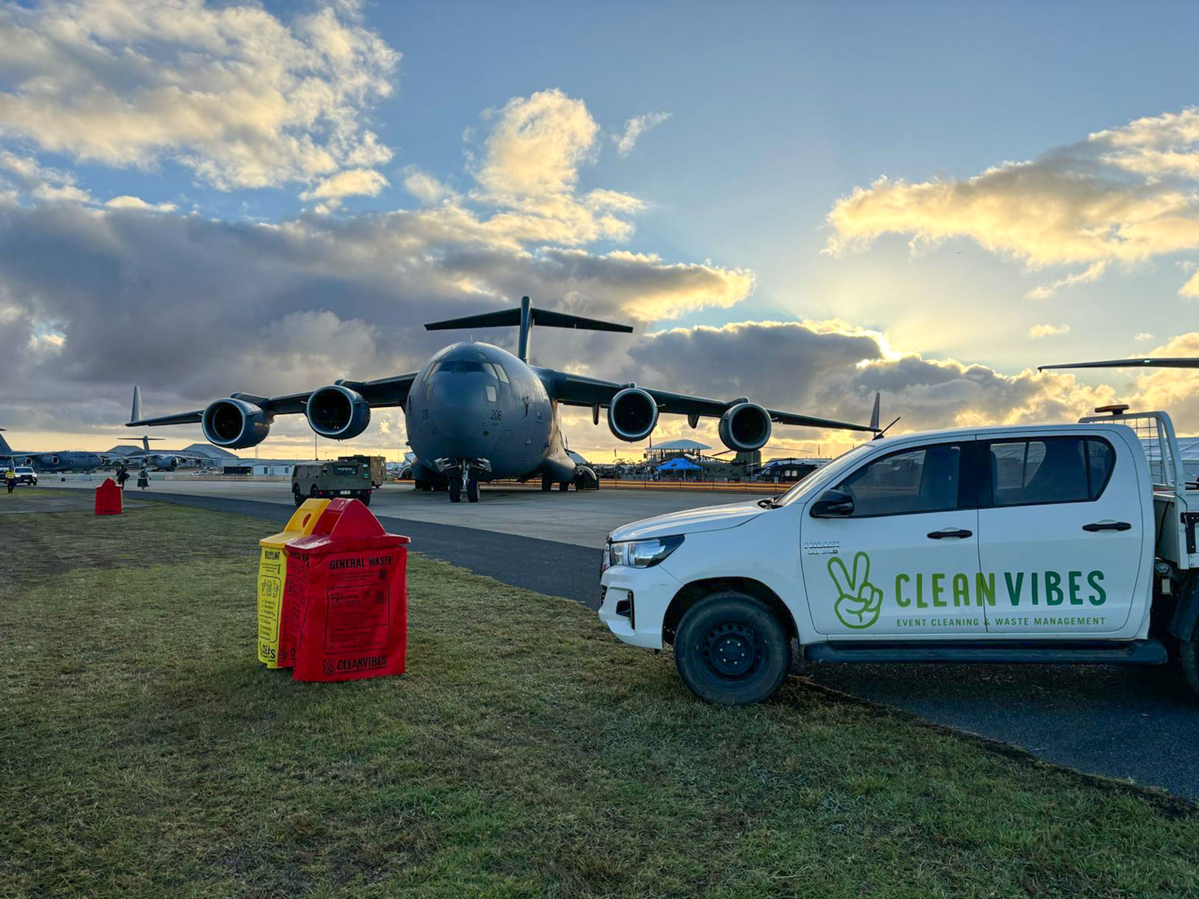 Clean Vibes vehicle and bins at Avalon Airshow 2025