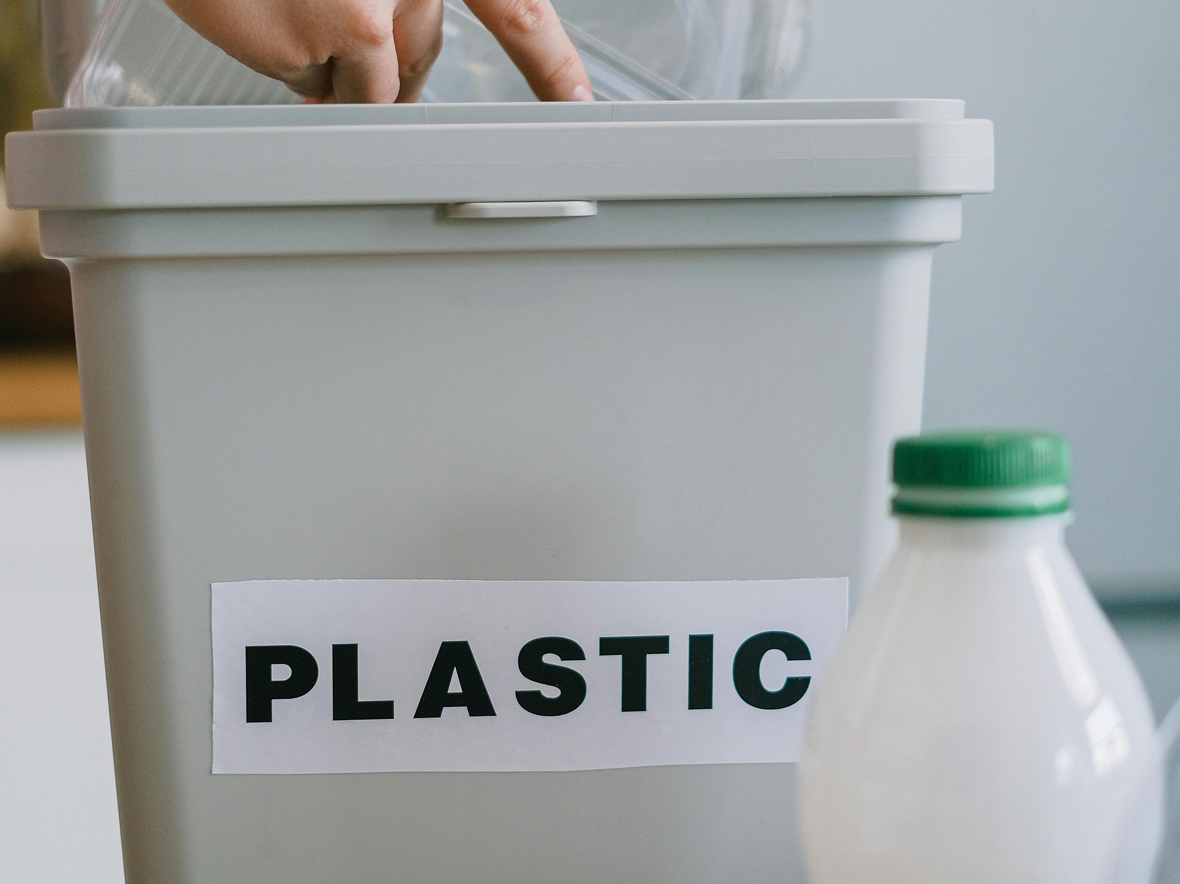 Bin labelled with plastic tag
