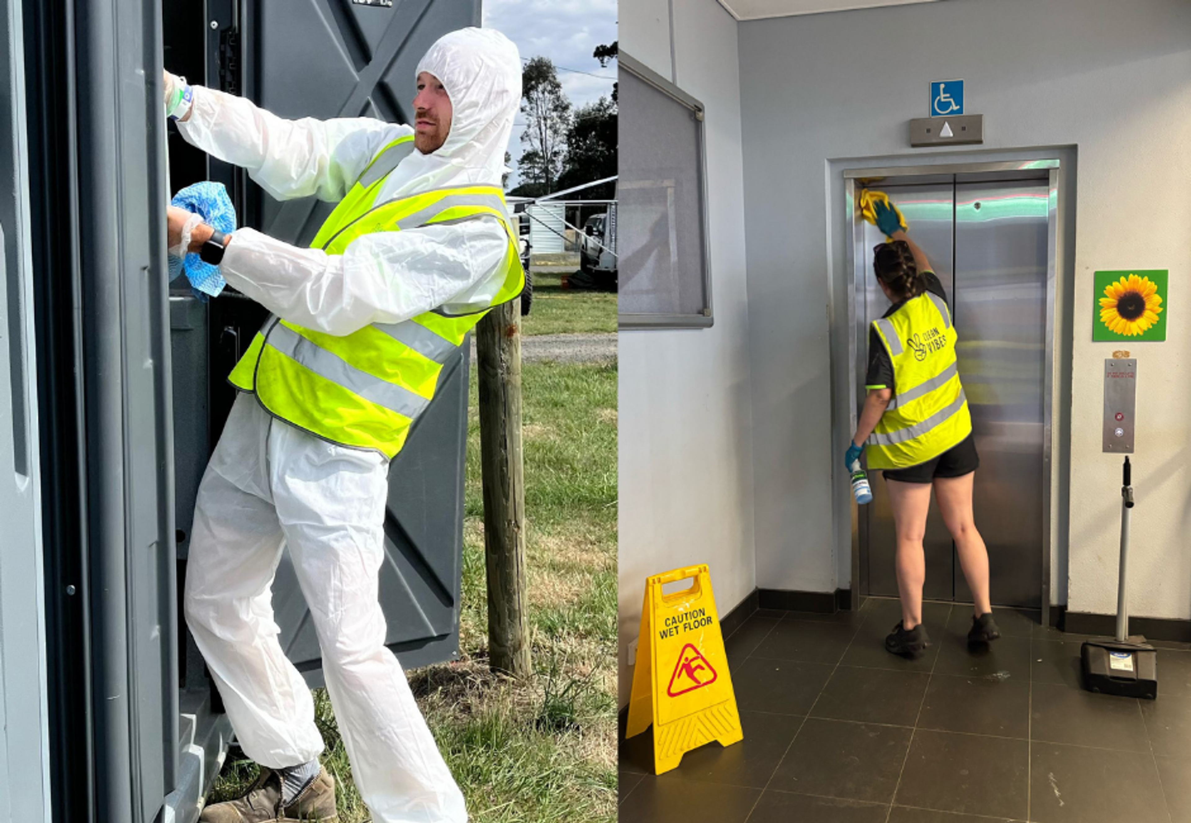 Clean Vibes crew disinfecting surfaces at events and venues