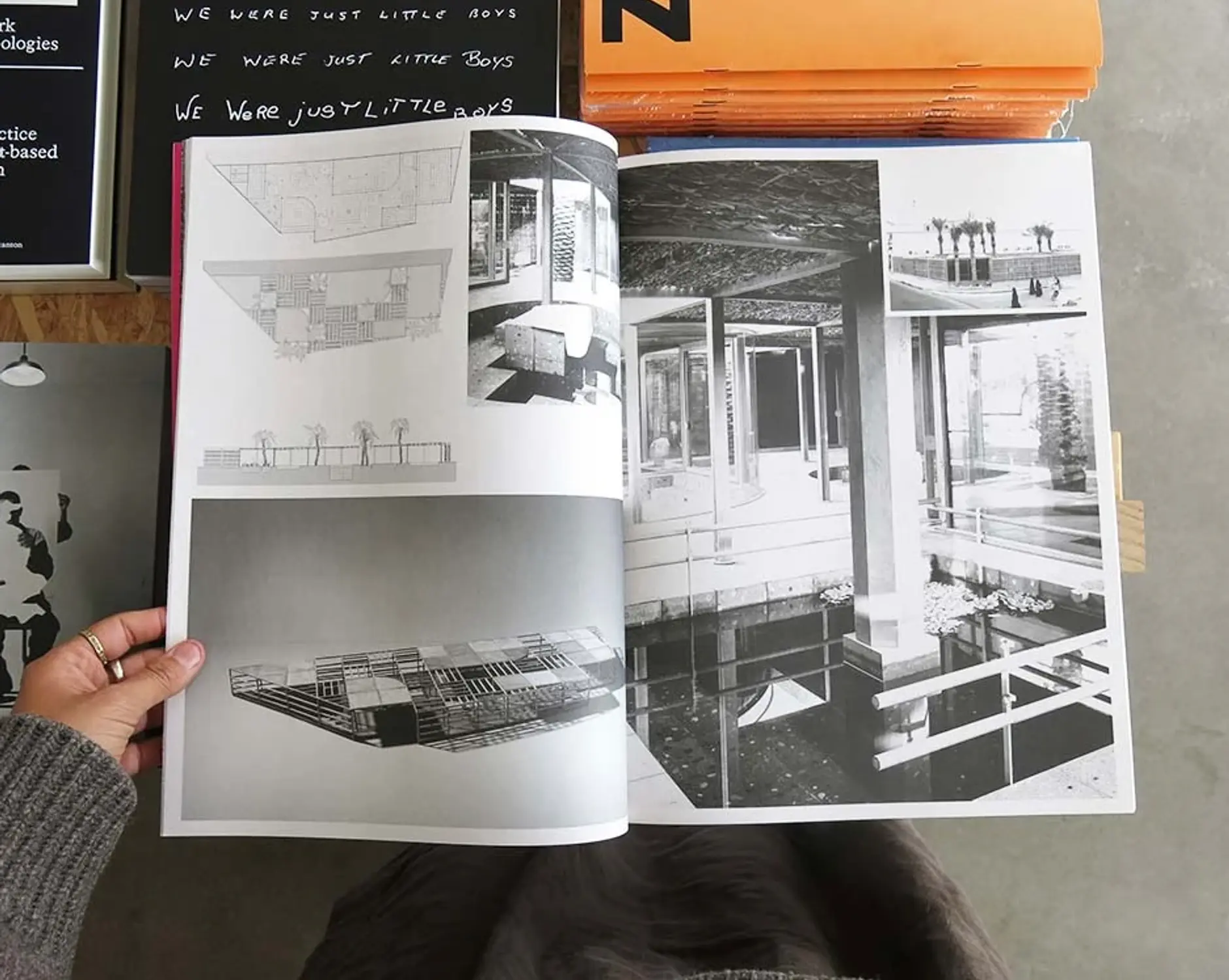 inside of the Shelter Cookbook, images of architectural structures and plans