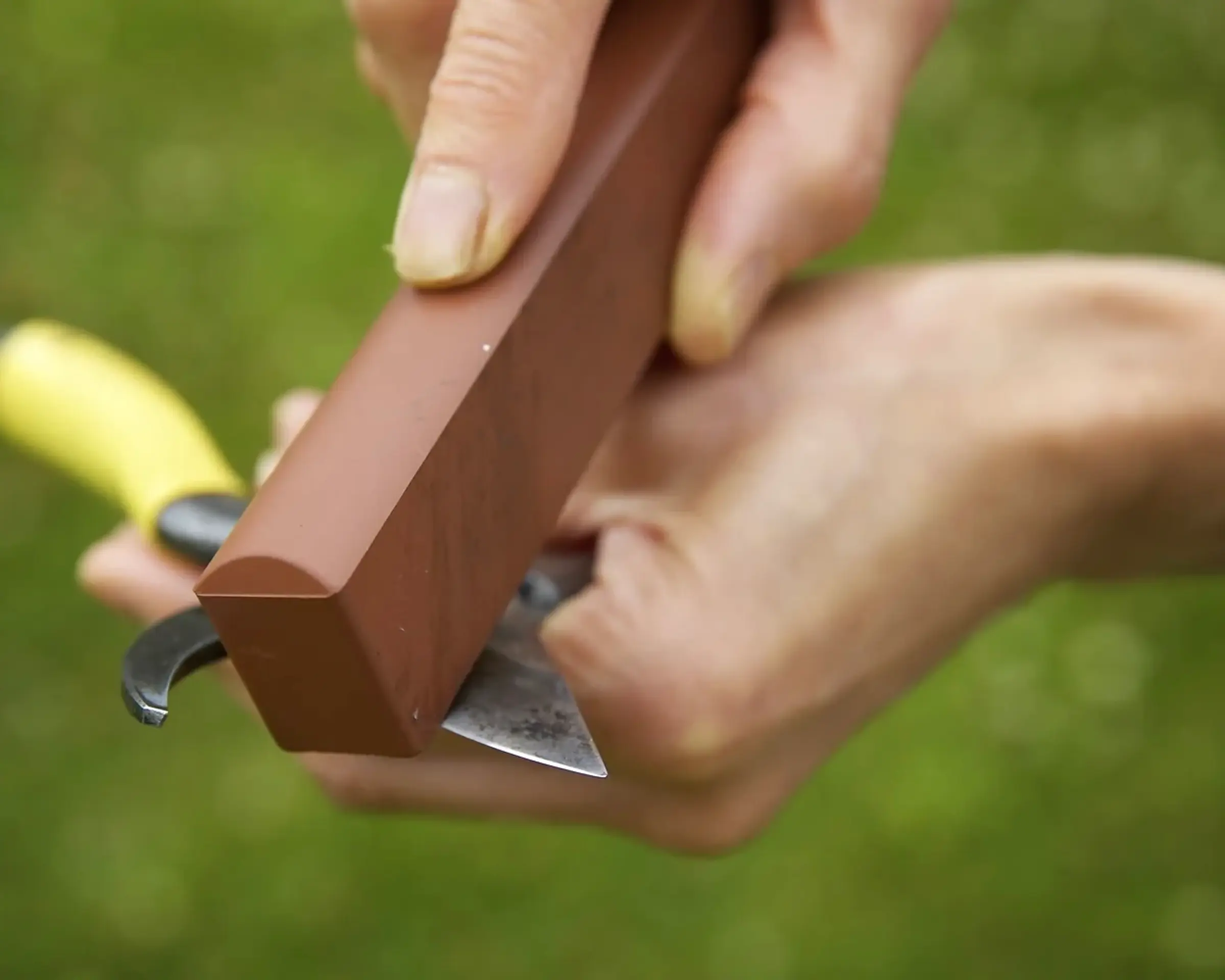sharpening stone on secateurs