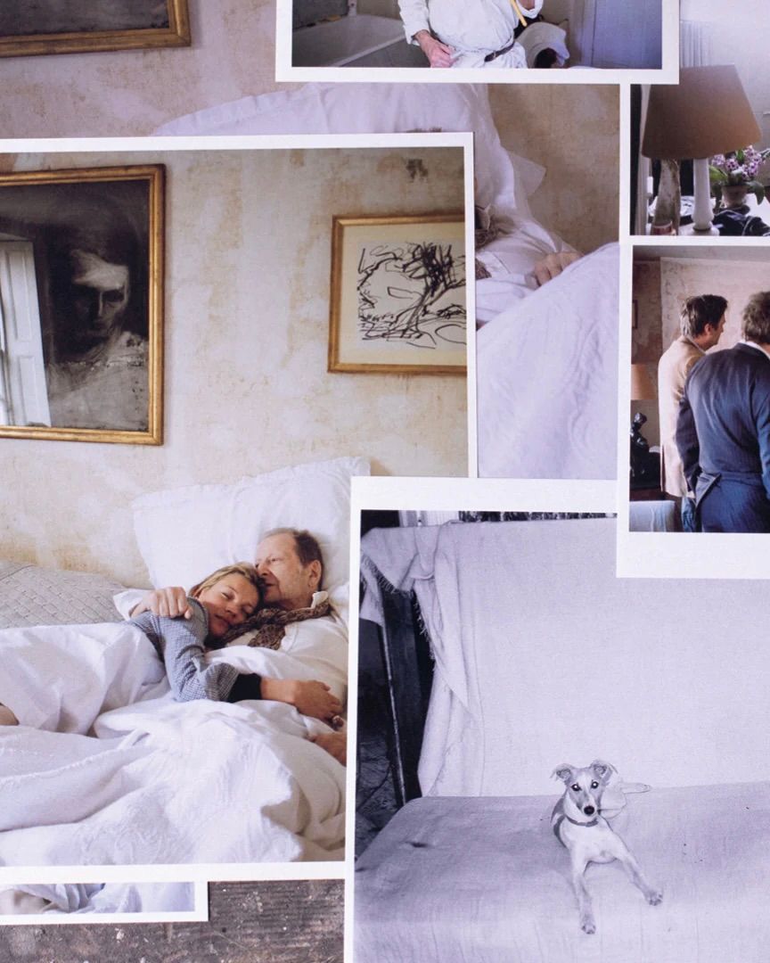 A shot of Kate moss with a collage of images from inside of her London home