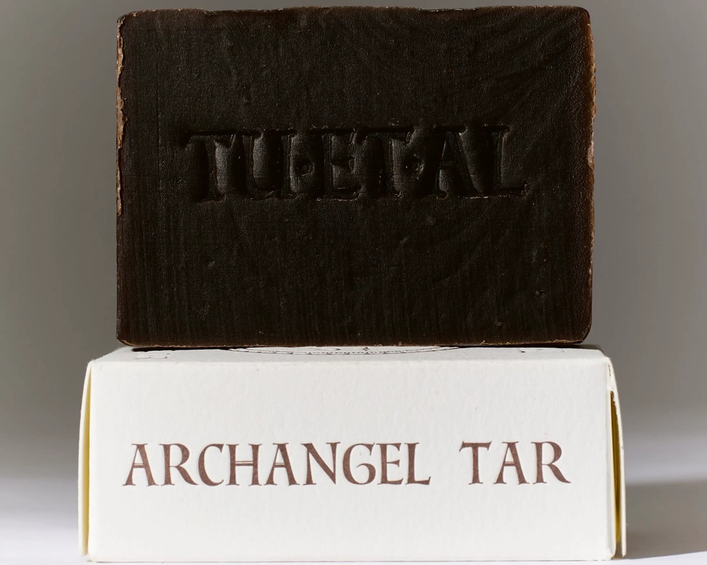Tuétal Archangel Tar cold process pine tar soap handcrafted with true Swedish pine tar resin.