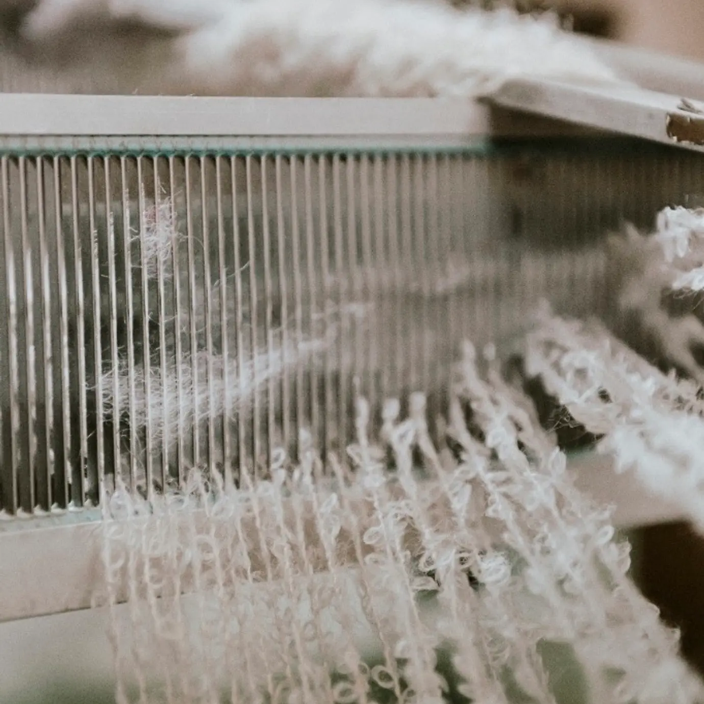 a process weaving photo of wool on a loom