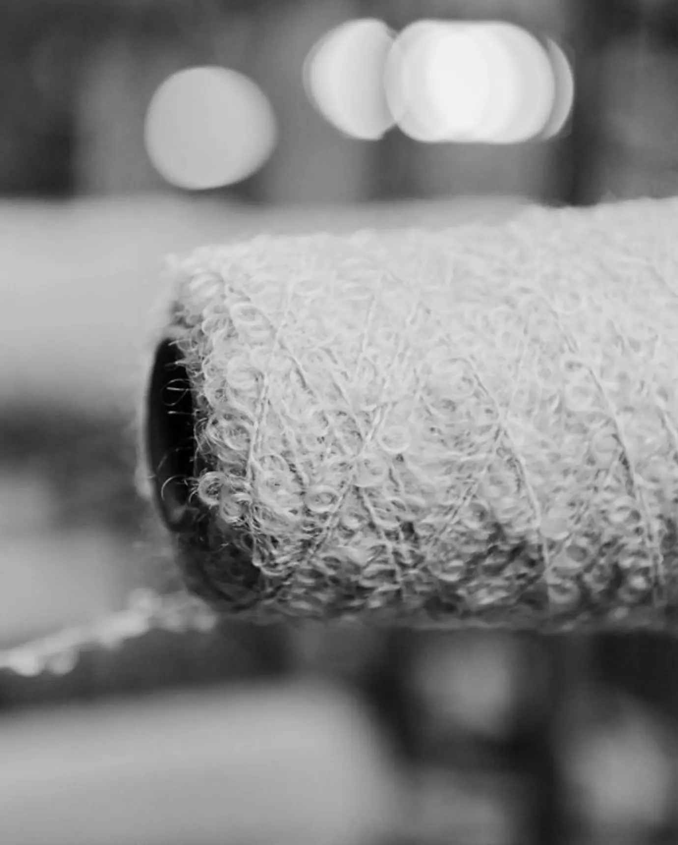 black & white photo of a spool of mohair wool