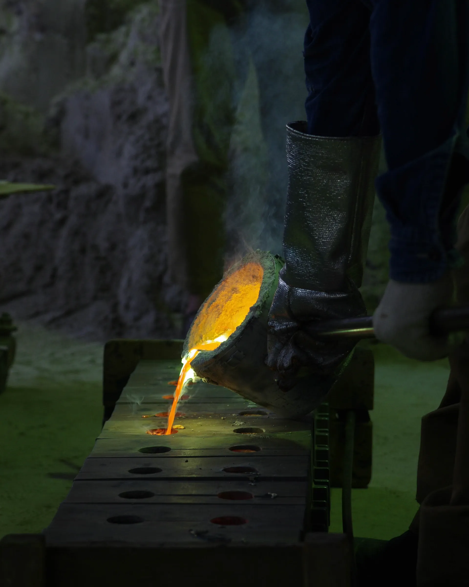 in situ brass casting process pouring hot metal