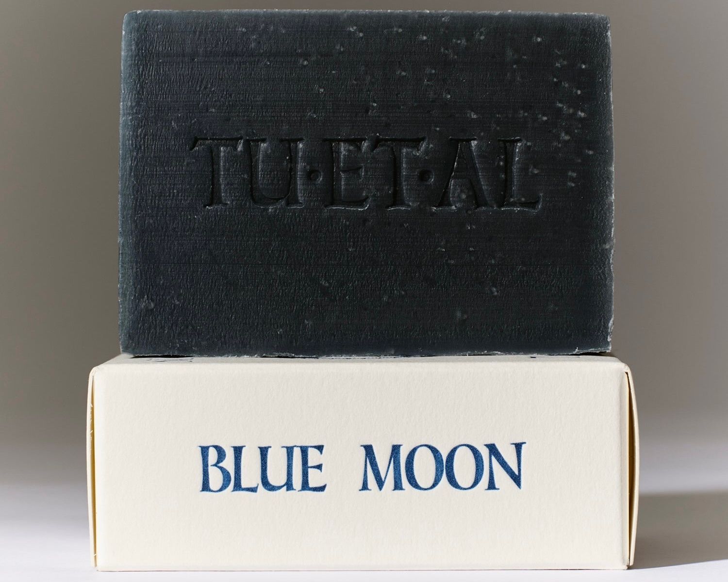 Handcrafted in the Catskill Mountains, Blue Moon Cold Process Soap by Tuétal is naturally coloured with organic indigo and scented with Spanish cypress, petitgrain, lavender and palmarosa.