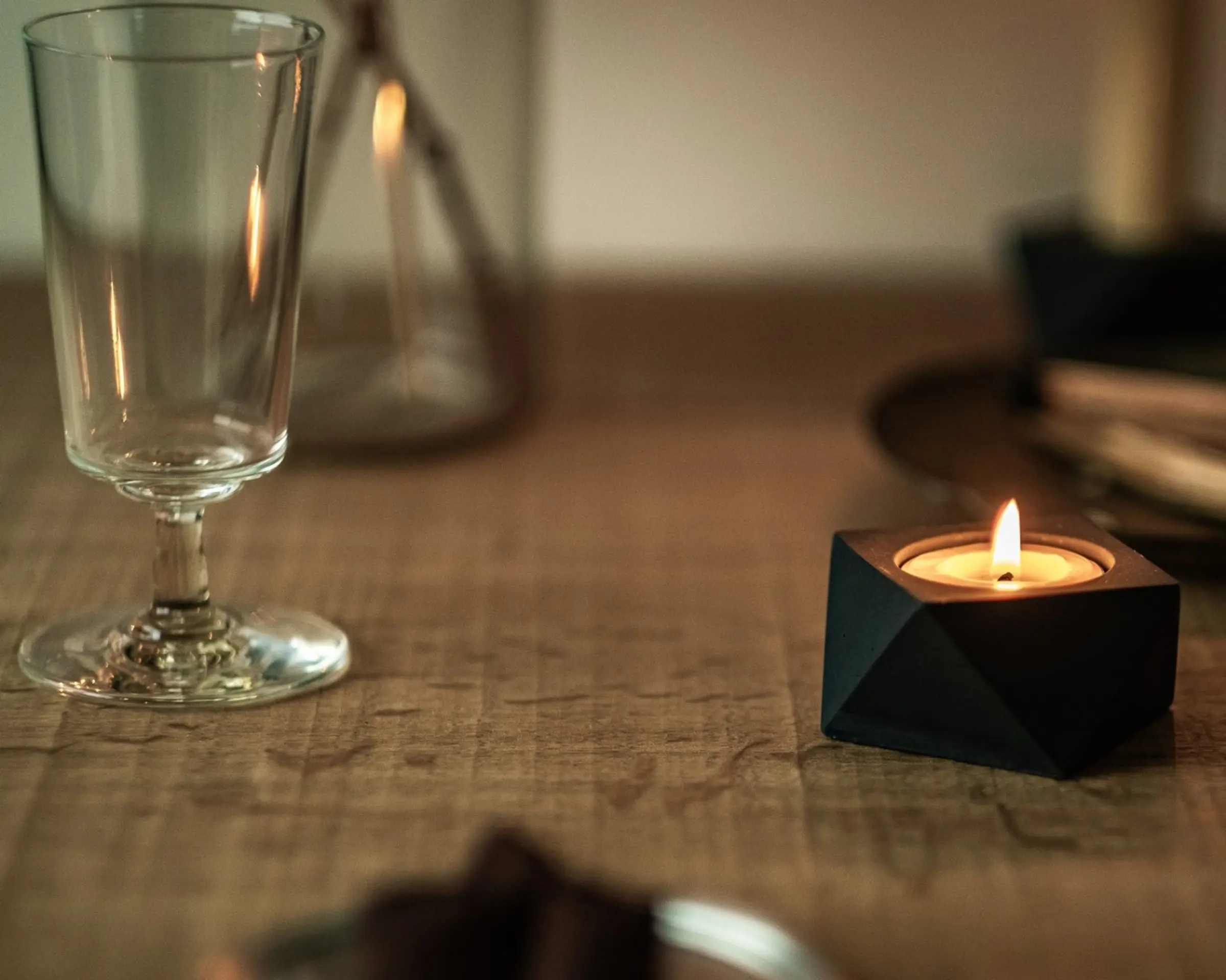a rice bran tea light on a table
