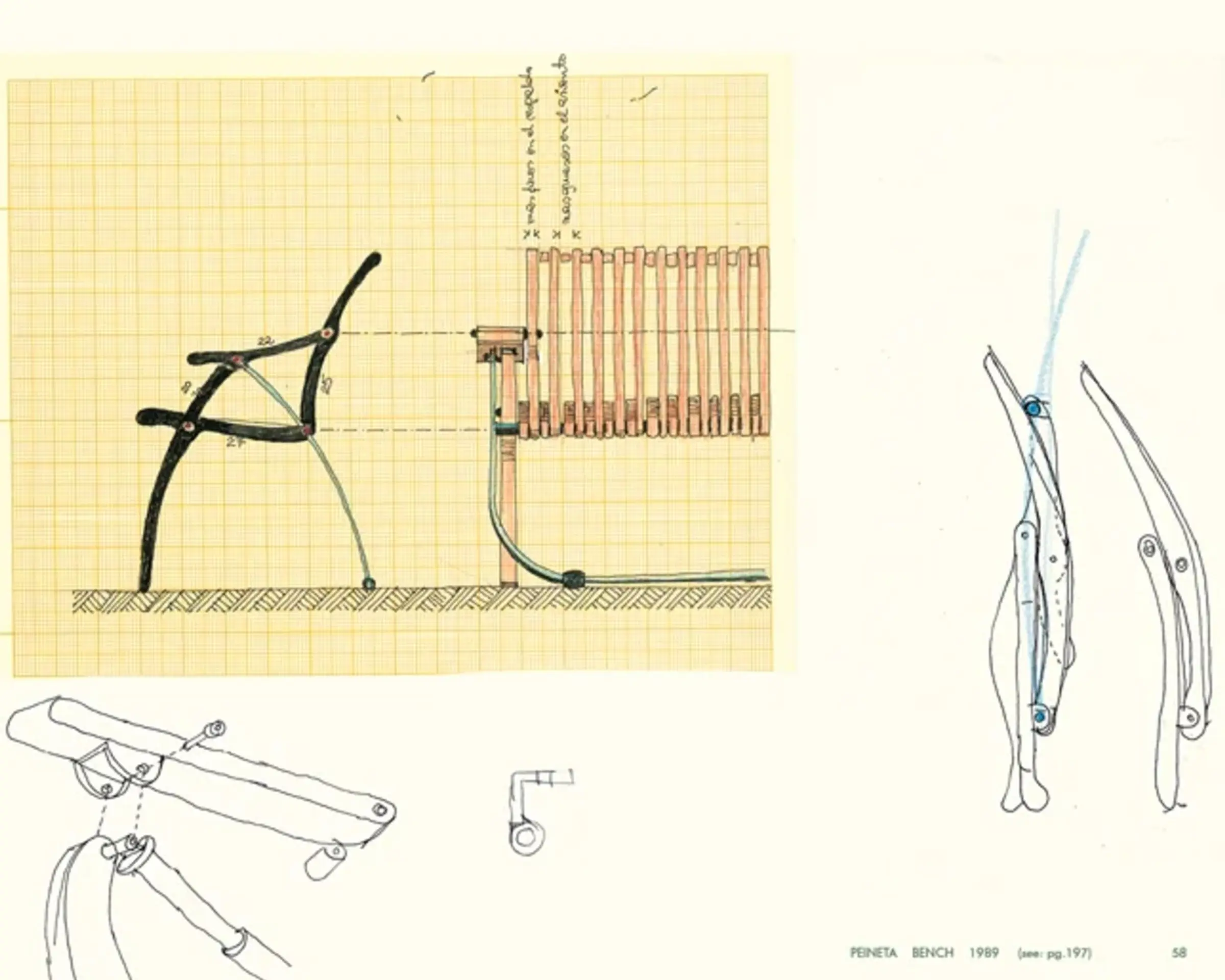 a sketchbook drawing from Oscar tusquets of the functionality of a chair fold