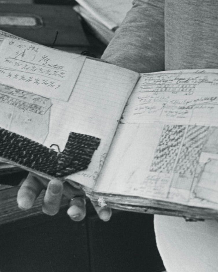 blanket designs are planned on grid paper and translated into woven samples