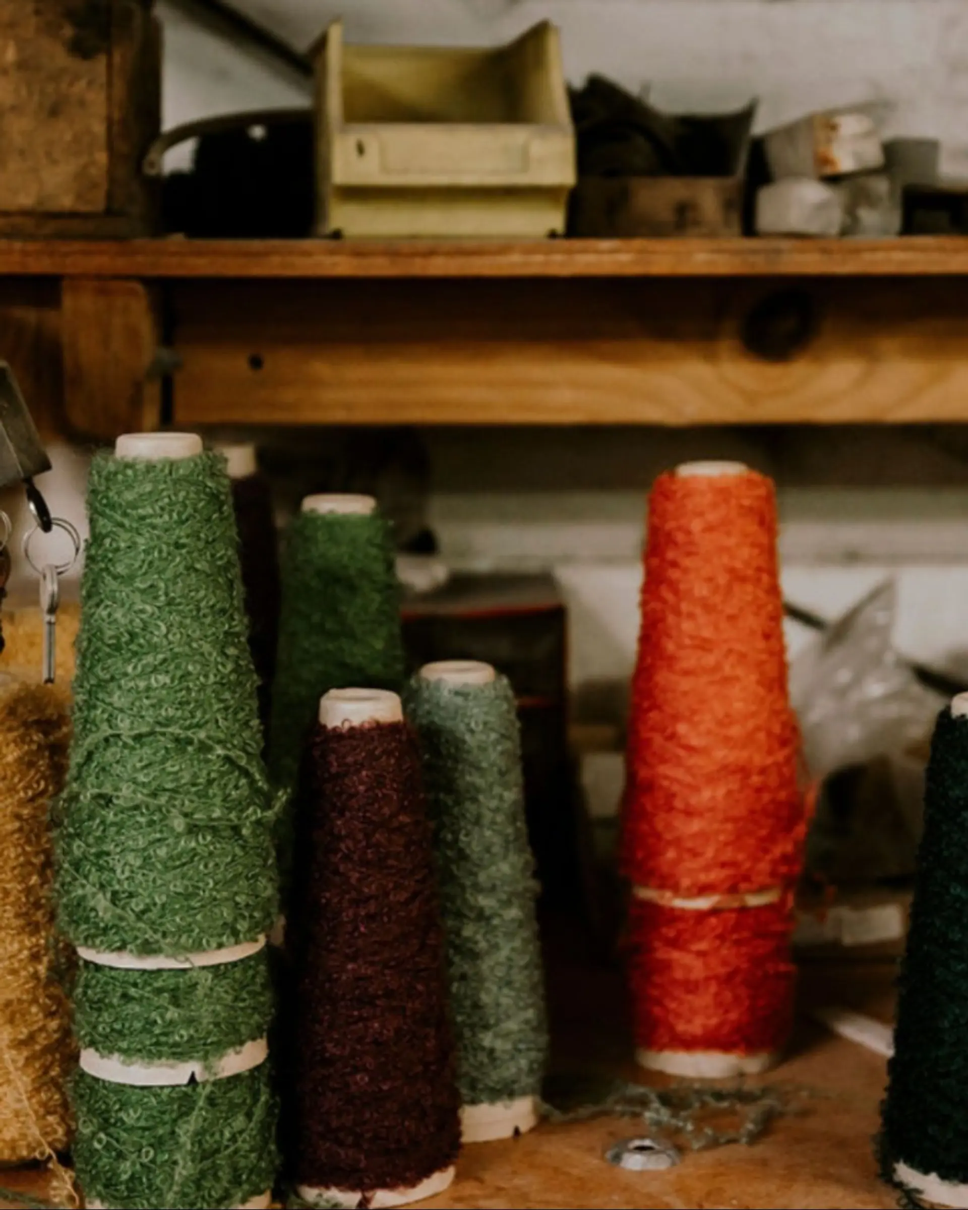 textile thread on a workbench