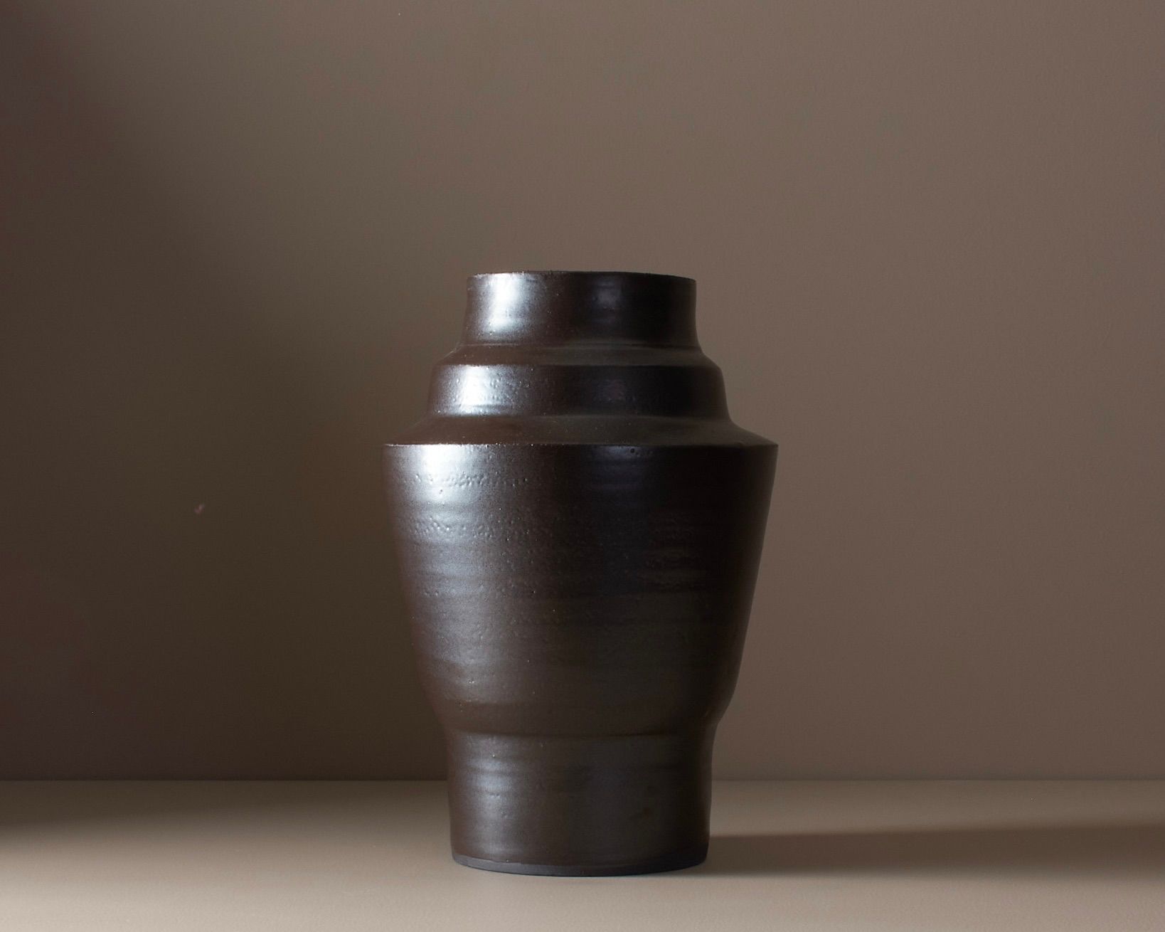 dryburgh pottery geometric lexicon vase with a dark chocolate glaze 