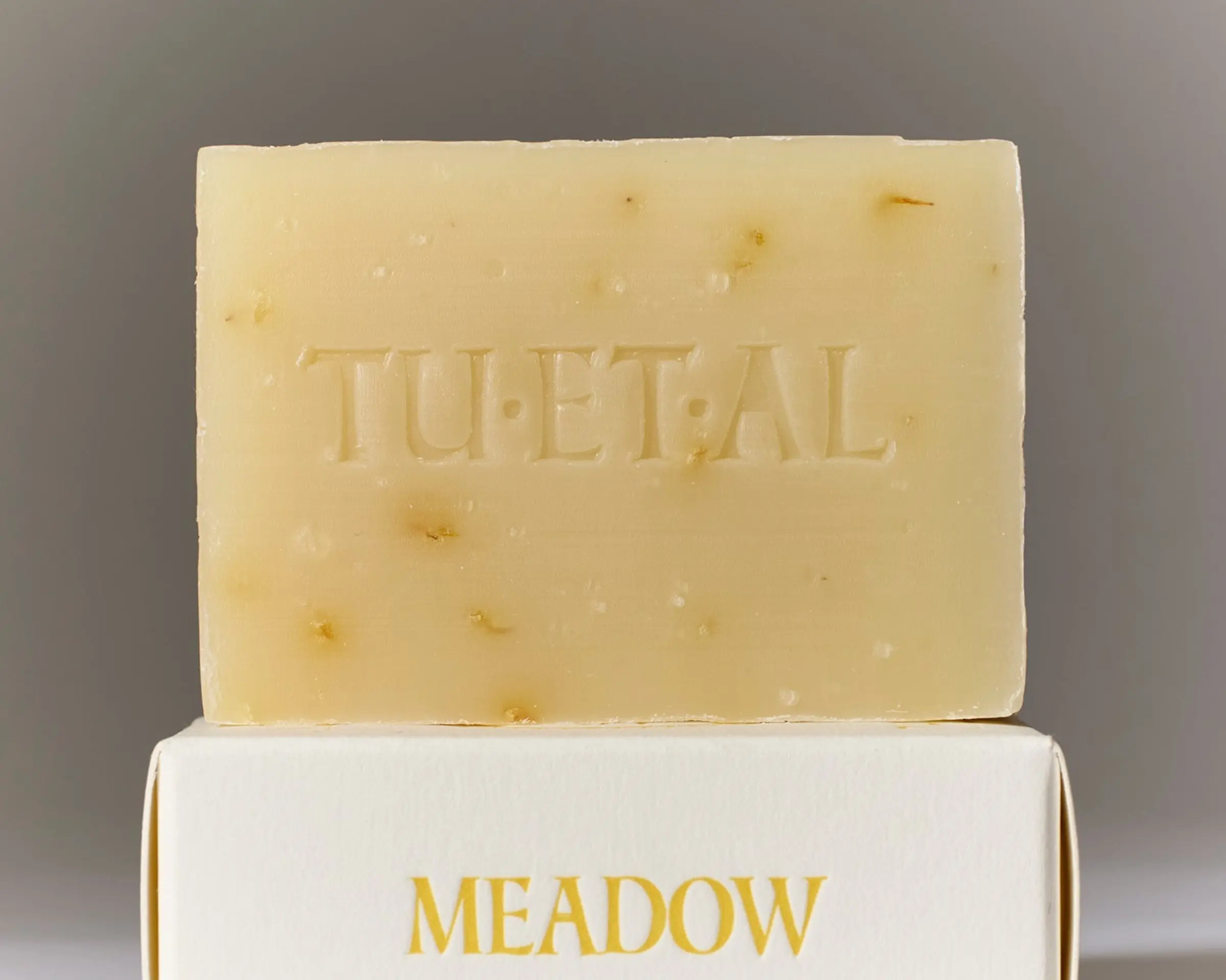 Tuétal Meadow cold process bar soap handcrafted with garden-grown calendula and botanical essential oils.