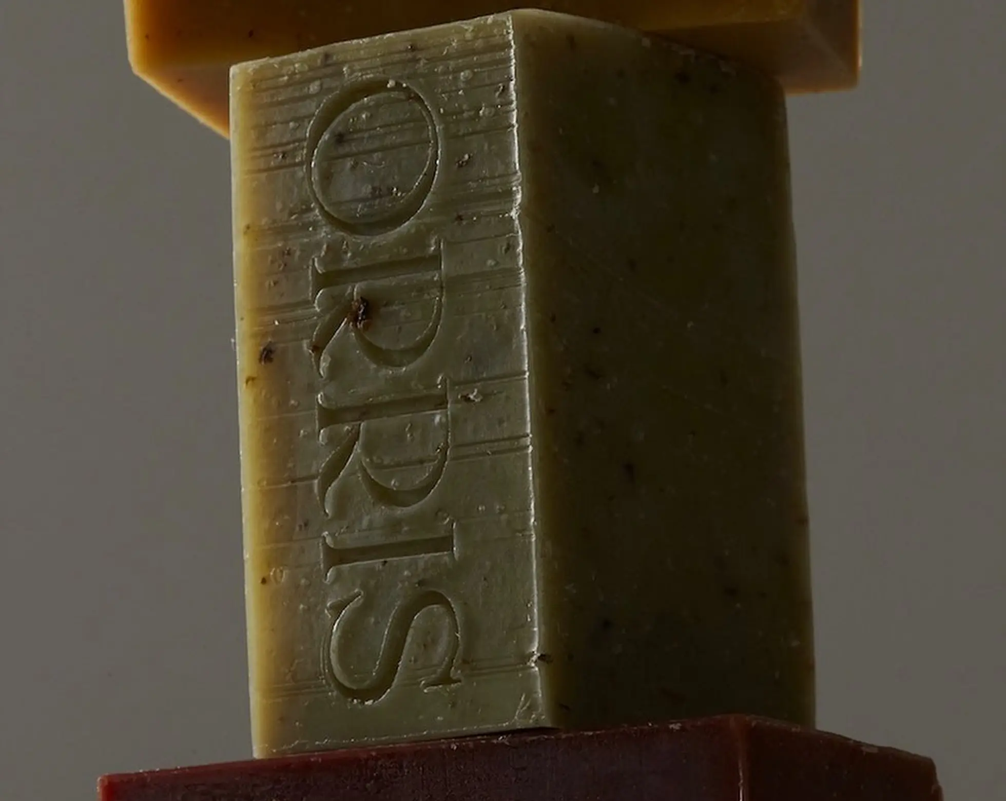 Three bars of ORRIS soap stacked onto of each other