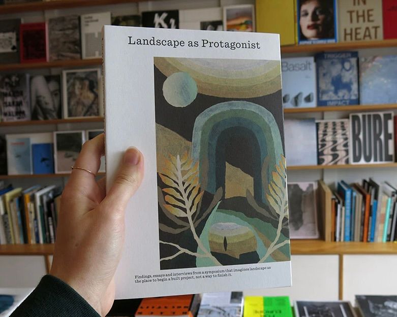 Landscape as Protagonist Book in hand in a bookstore setting 